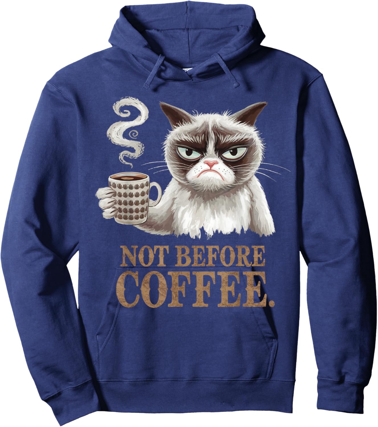 Not Before Coffee Funny Cat Hoodie - Hoodie | Navy