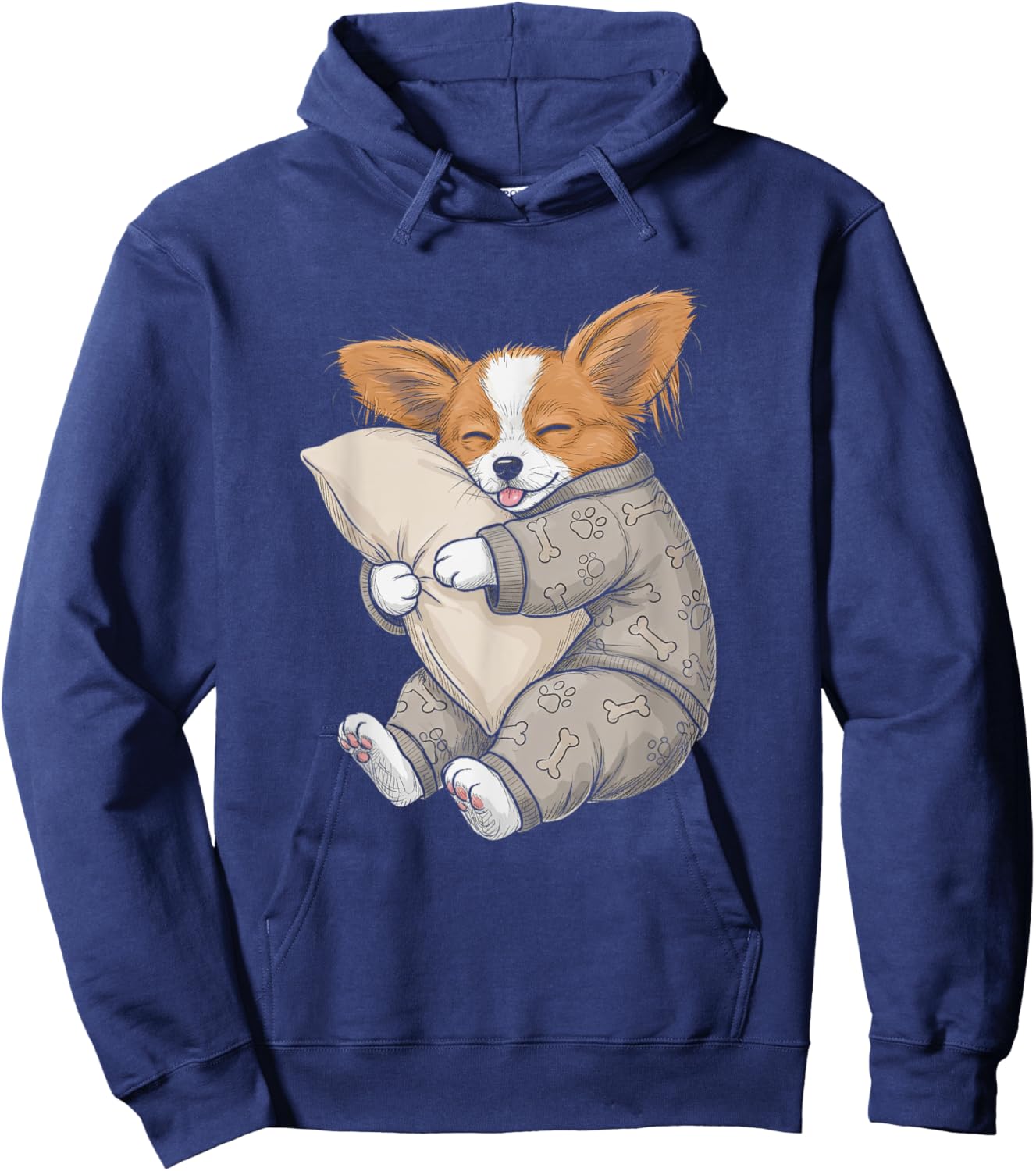 Funny Sleepy Papillon Dog Pajama Men Women Kids Hoodie - Hoodie | Navy