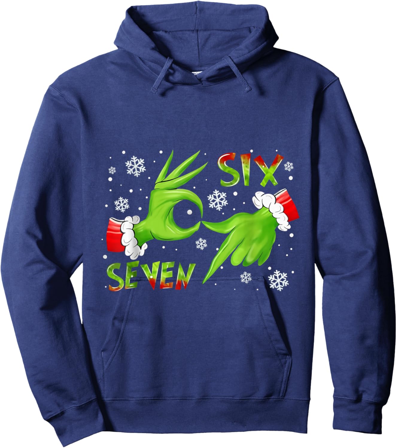 Six Seven Funny Green Hand Christmas Parody Hoodie - Hoodie | Navy