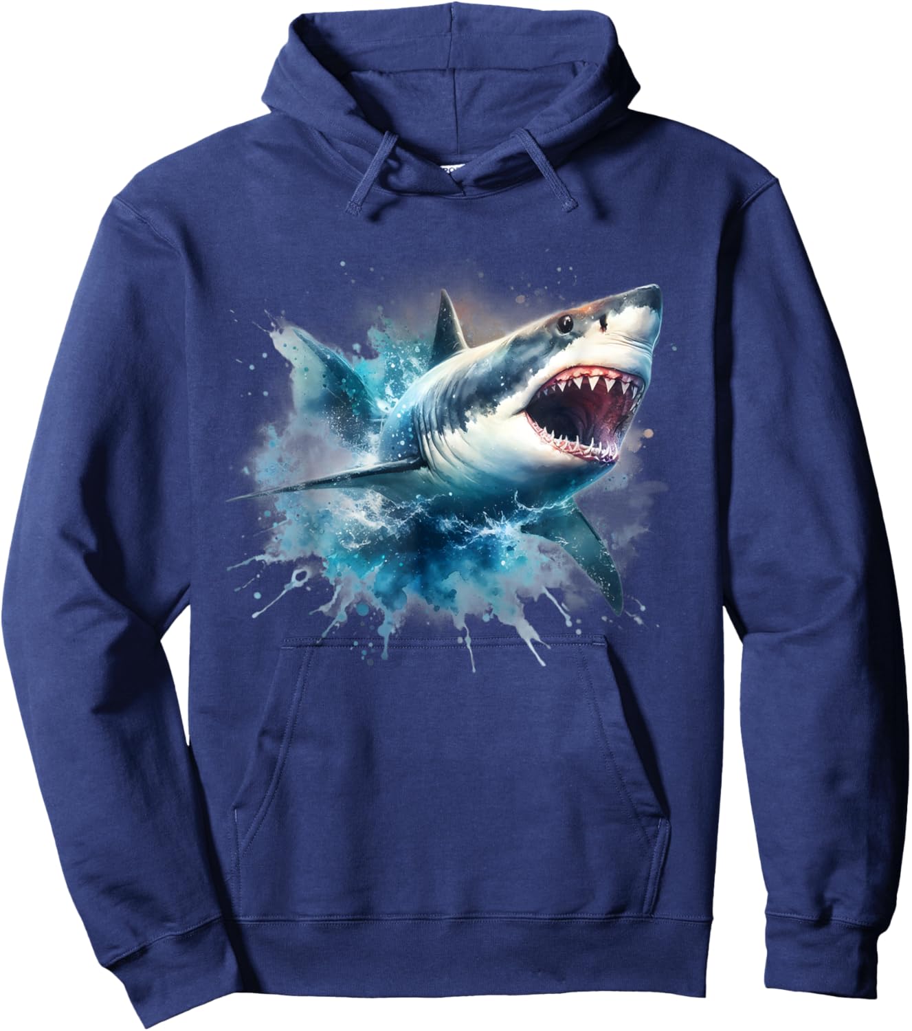 Cool Watercolor Great White Shark Open Jaw Hoodie - Hoodie | Navy