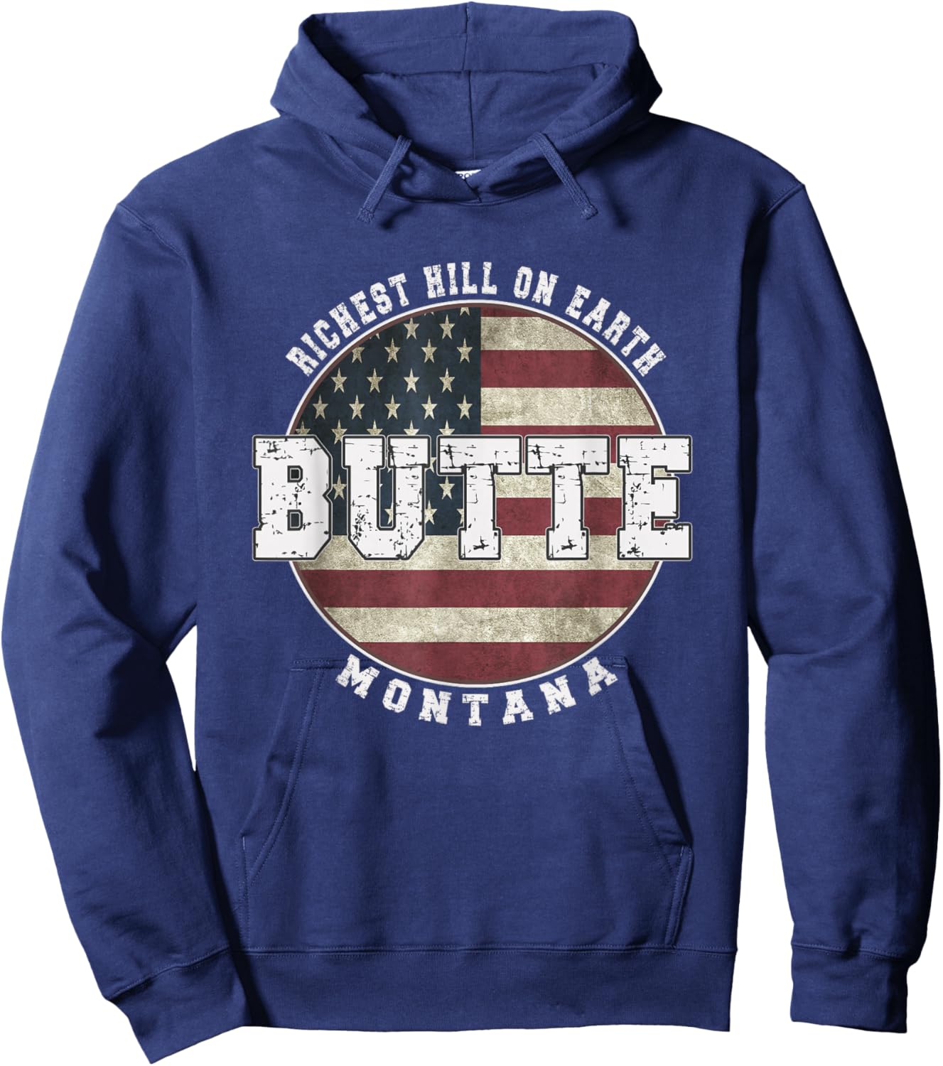 Butte Montana, Vintage American Flag Hoodie - Hoodie | Navy