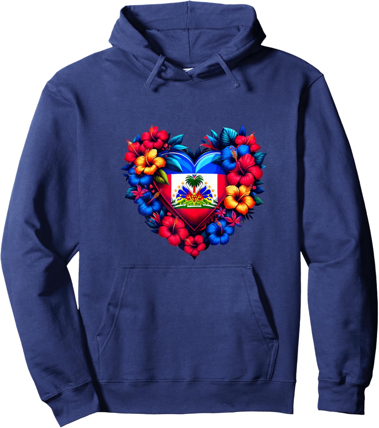 Haiti Haitian Heritage Month Flag Flower Heart Hoodie - Hoodie | Navy
