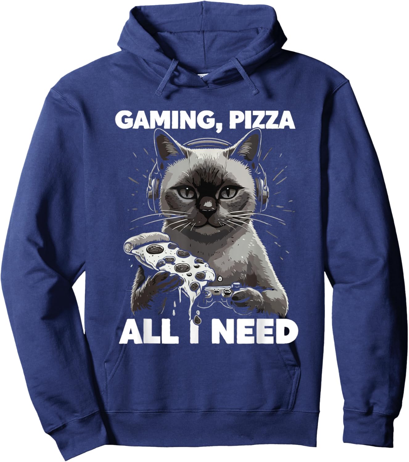 Gaming Cat with Pizza All Need Cats Lover Gamer Hoodie - Hoodie | Navy