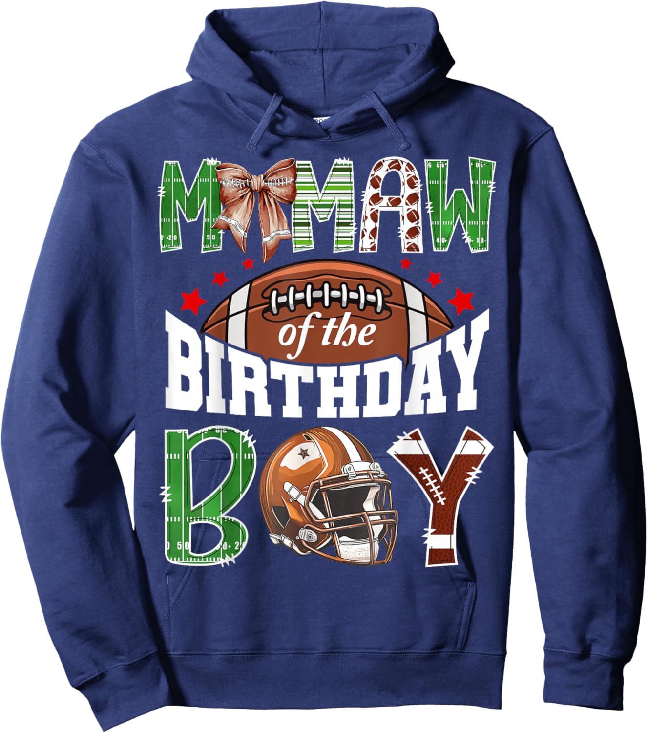 Memaw of The Birthday Boy Football Coquette Bow Hoodie - Hoodie | Navy