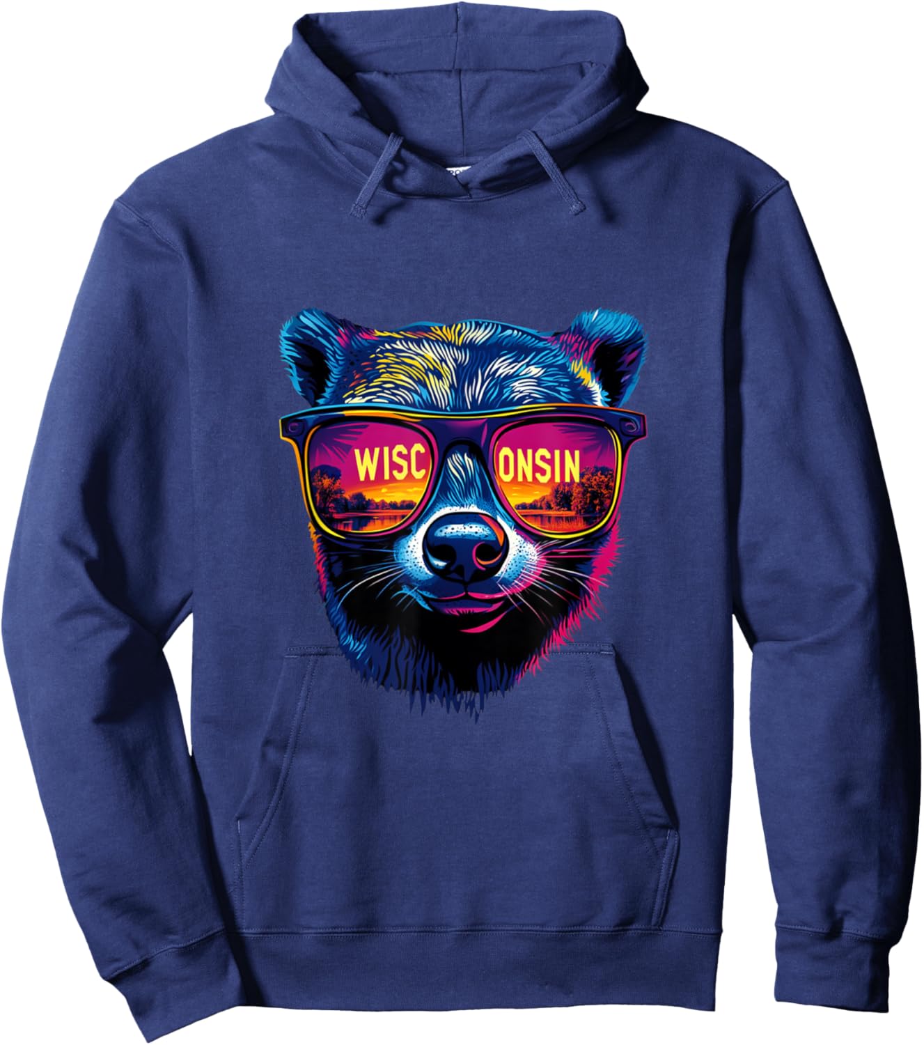 Wisconsin Vibes, Sunglass Wearing Badger Hoodie - Hoodie | Navy