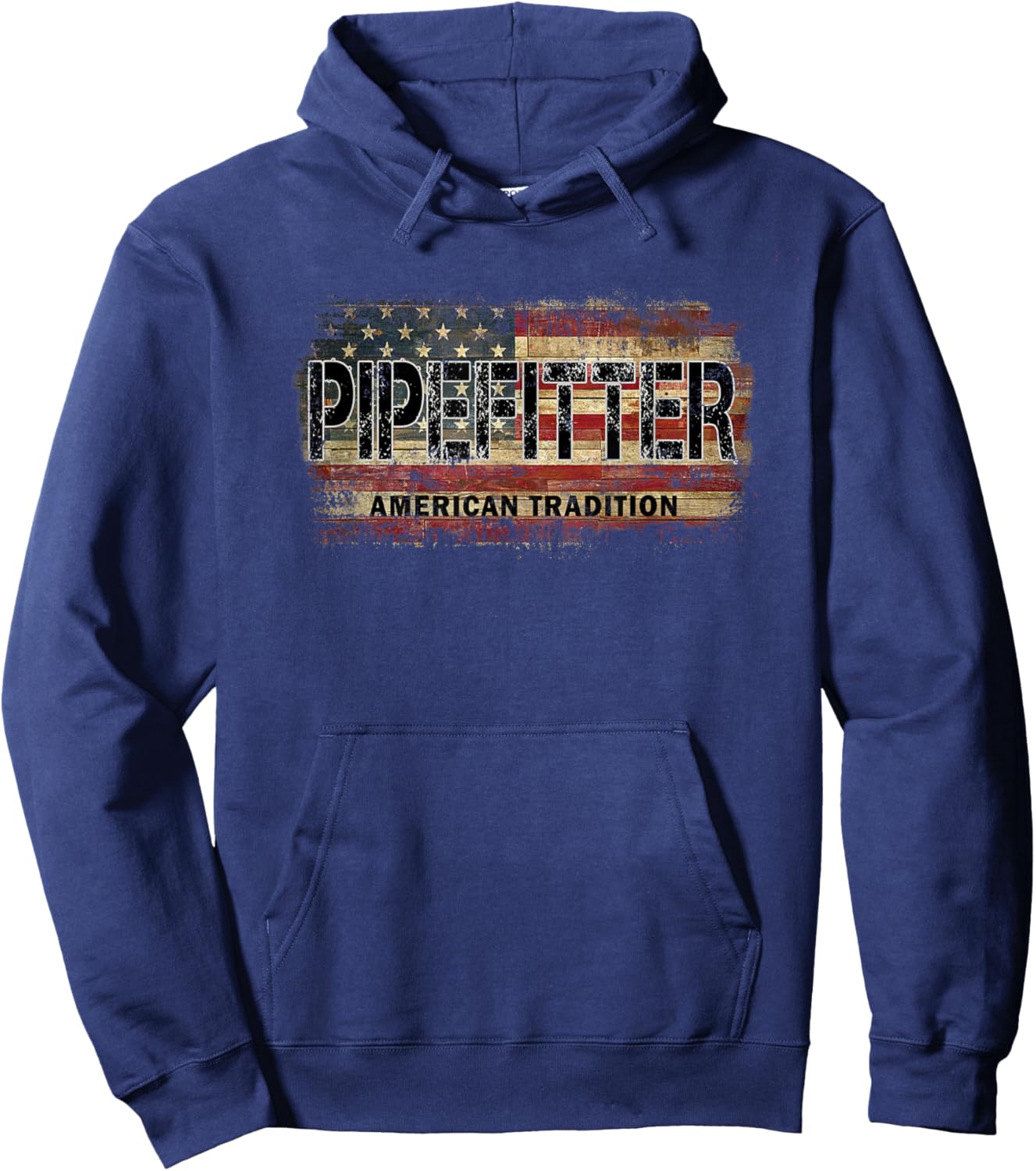 Vintage Pipefitter American Flag Hoodie - Hoodie | Navy