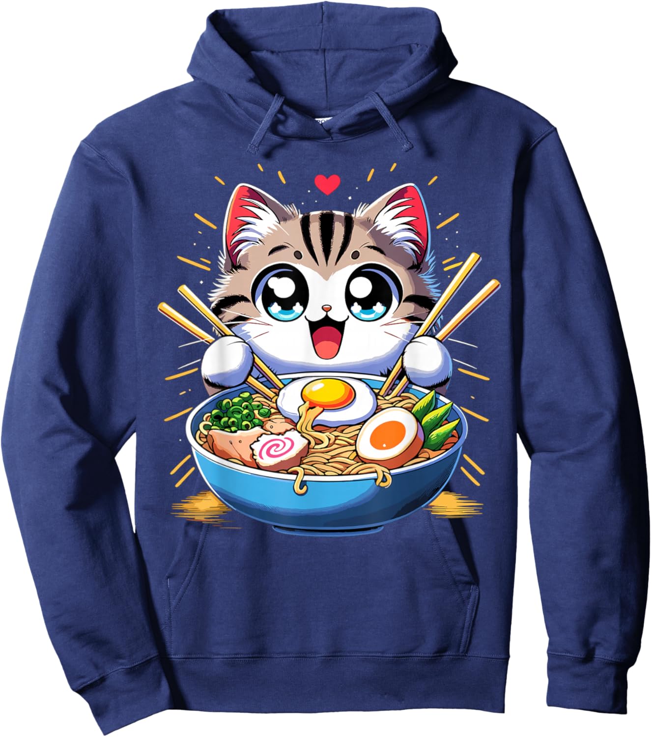 Kawaii Cat Japanese Anime Manga Cat Ramen Hoodie - Hoodie | Navy