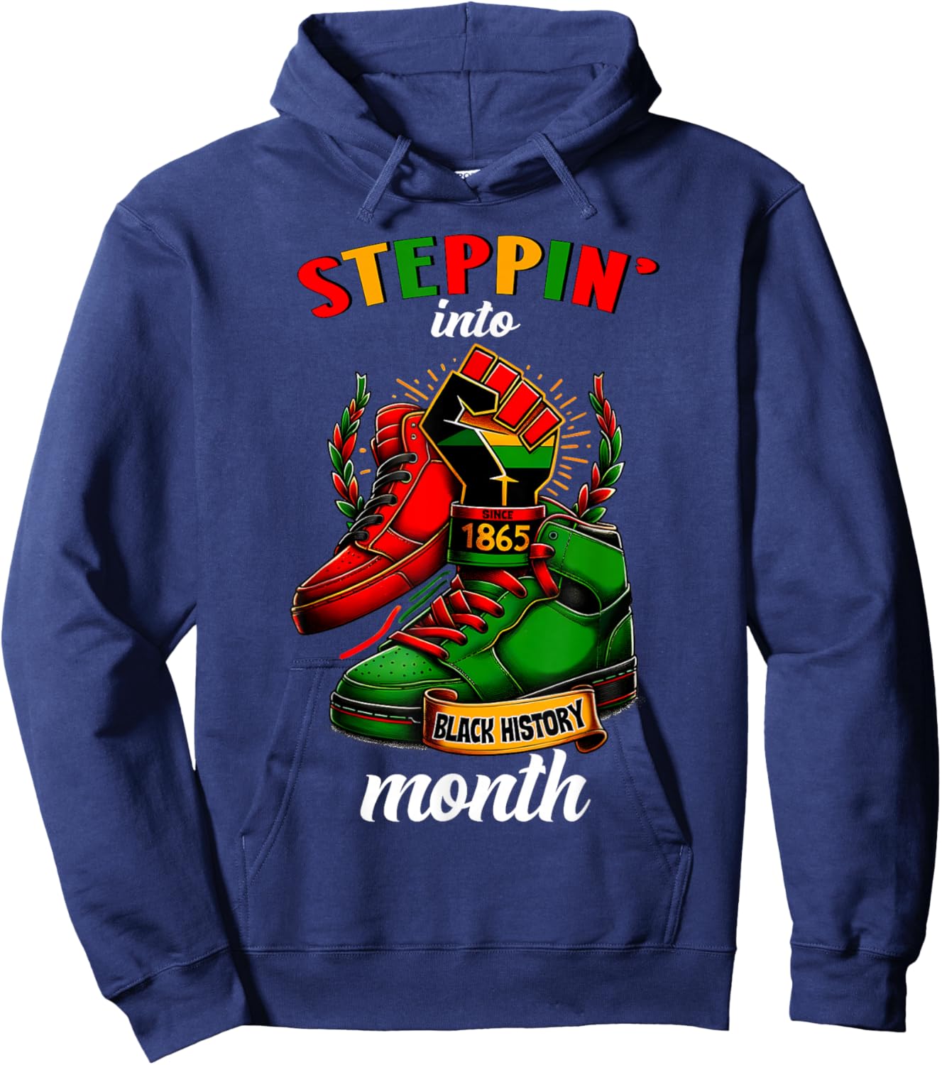 Stepping Into Black History Month Afro American Hoodie - Hoodie | Navy
