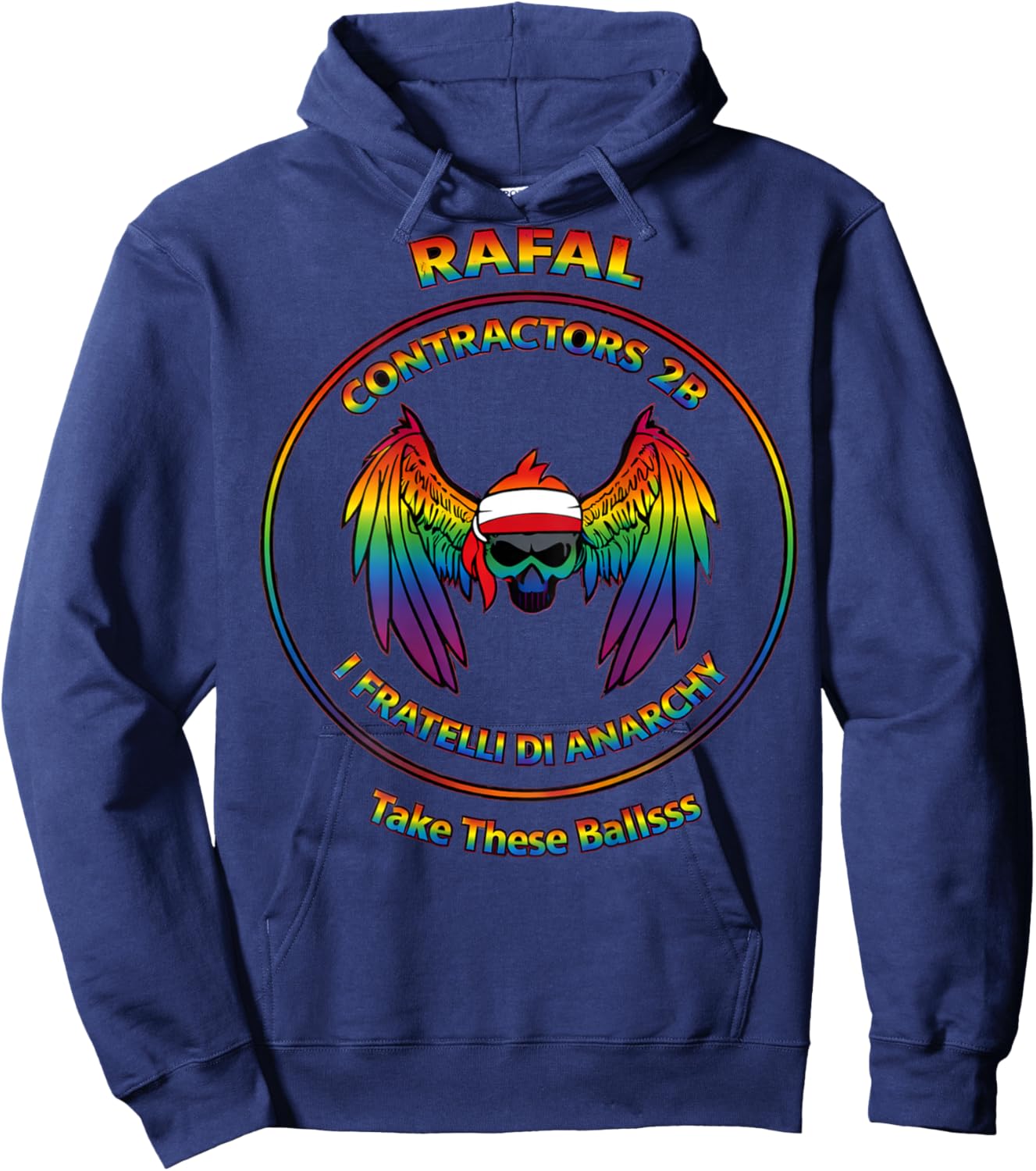 Graphic Soft Ball Skull Wings, Fully Colored Hoodie - Hoodie | Navy