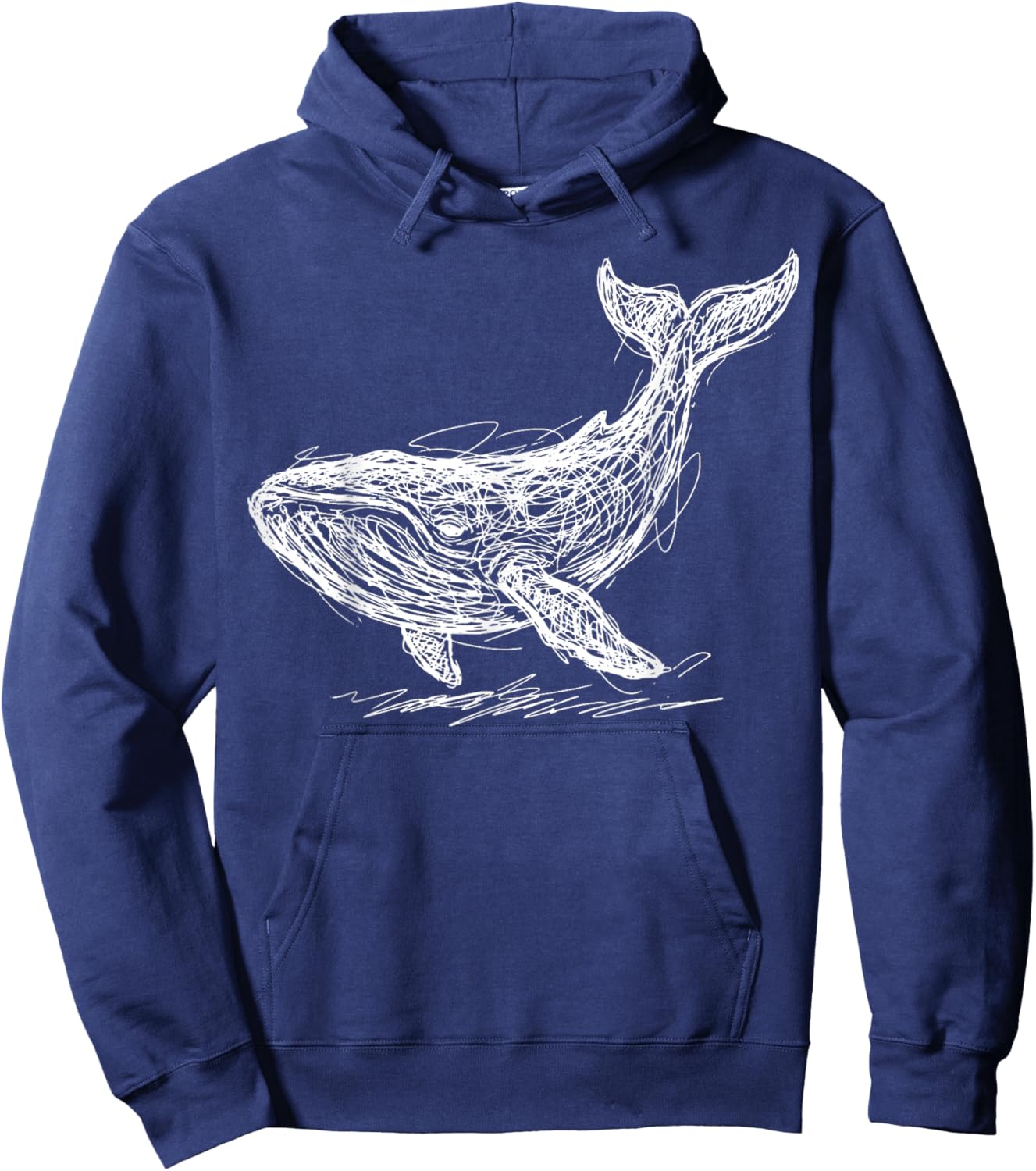 Blue Whale Line Art Whale Watching Hoodie - Hoodie | Navy