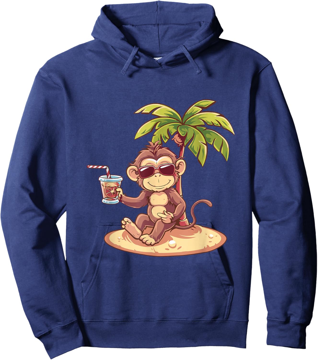 Cute Monkey On Beach | Vacation Travel Summer Hoodie - Hoodie | Navy