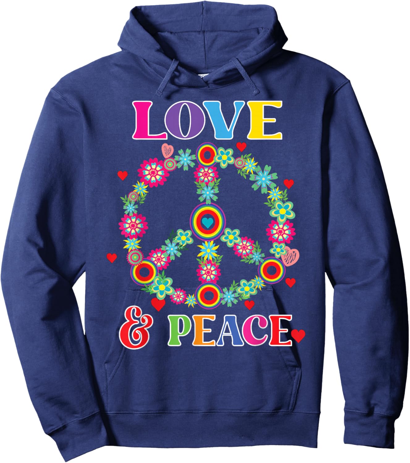 Peace Love 60s 70s Flower Power Hippie Outfit Hoodie - Hoodie | Navy