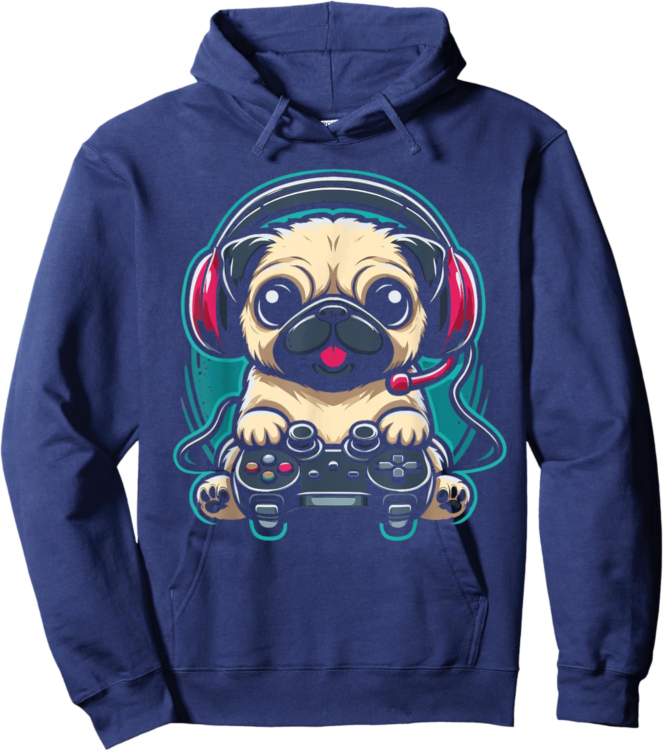 Gamer Pug Playing Video Games Gaming Hoodie - Hoodie | Navy