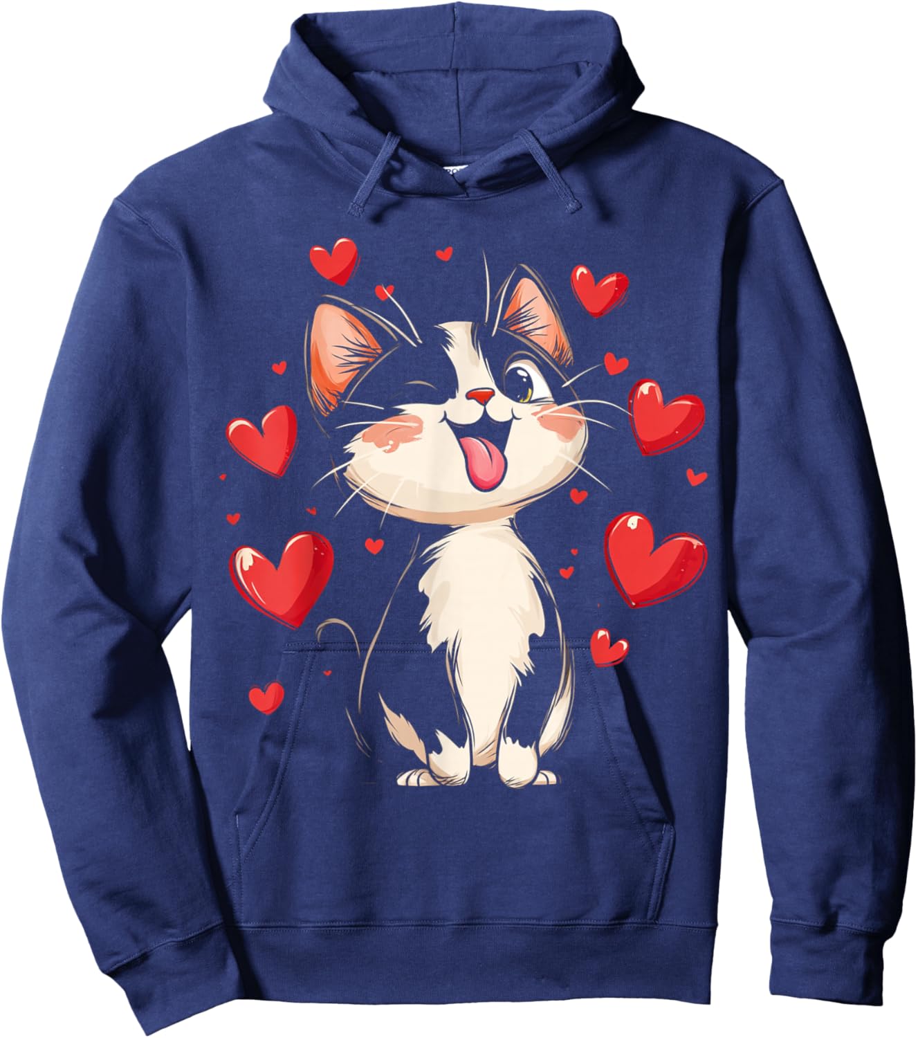 Valentines Day Design With A Cat On It Hoodie - Hoodie | Navy