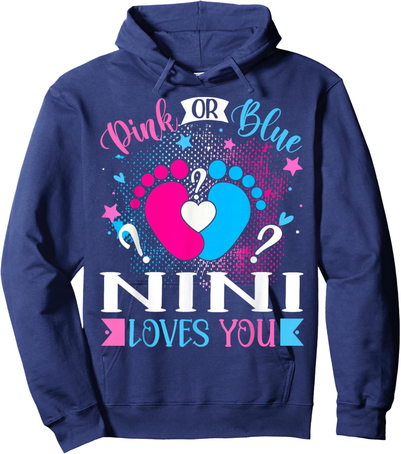 Pink or Blue Nini Loves You Baby Gender Reveal Hoodie - Hoodie | Navy