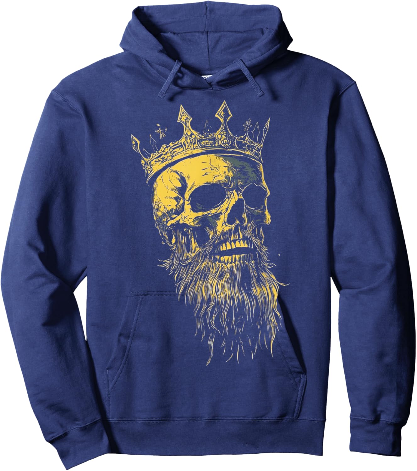 King Crown Skeleton Head with Beard Hoodie - Hoodie | Navy