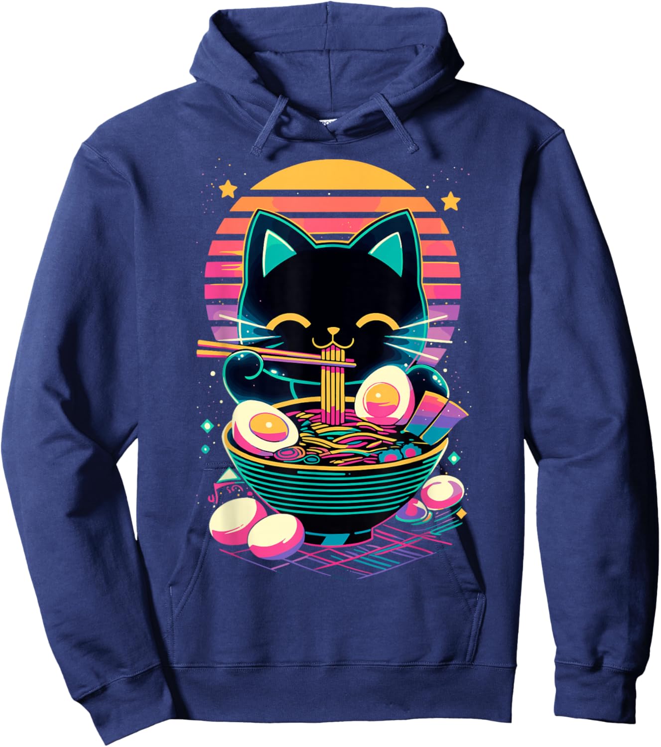 Anime Cat Eating Ramen Japanese Ramen Cat Japan Hoodie - Hoodie | Navy