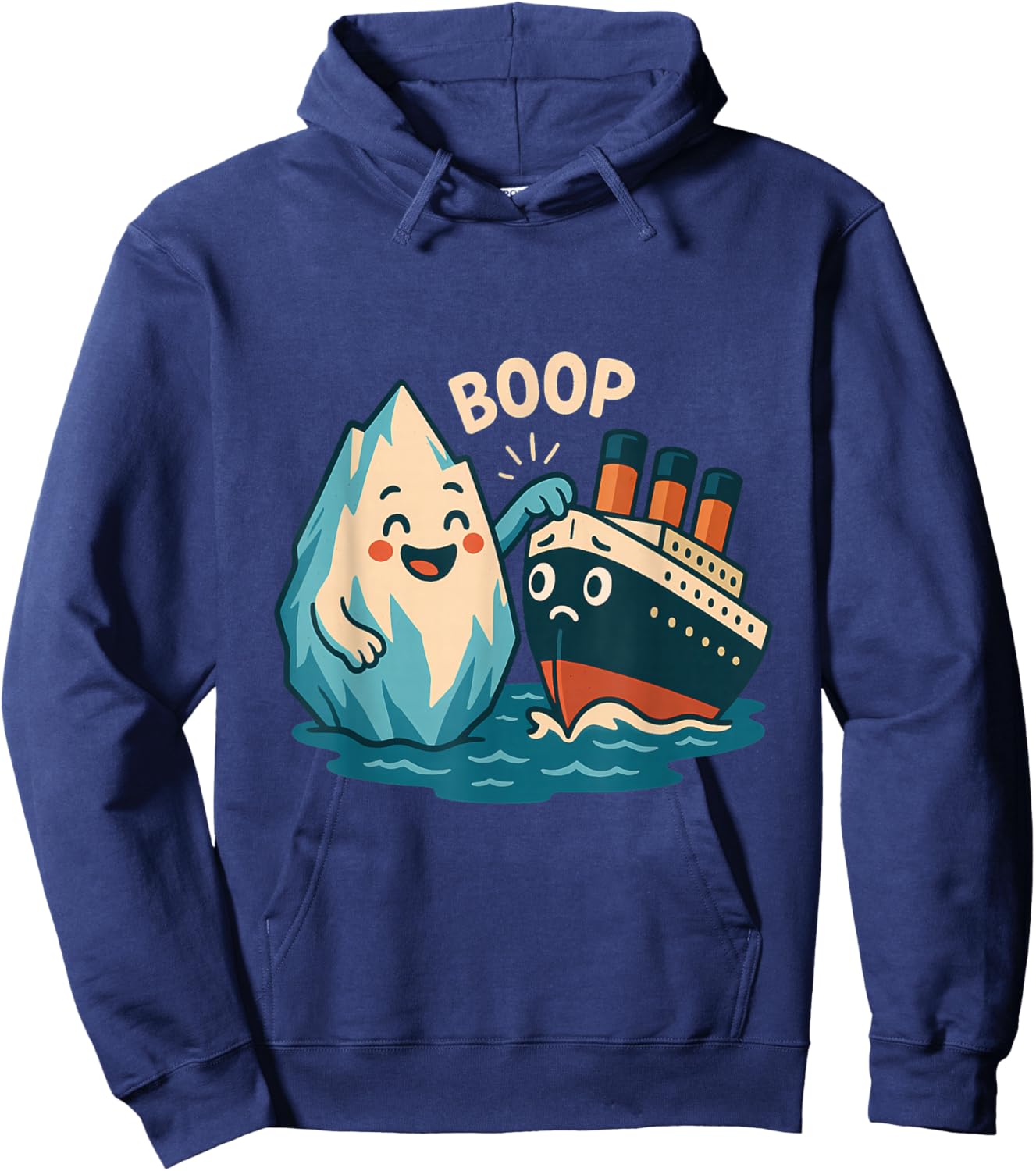 Iceberg Booping Titanic Cute Nautical Cartoon Hoodie - Hoodie | Navy
