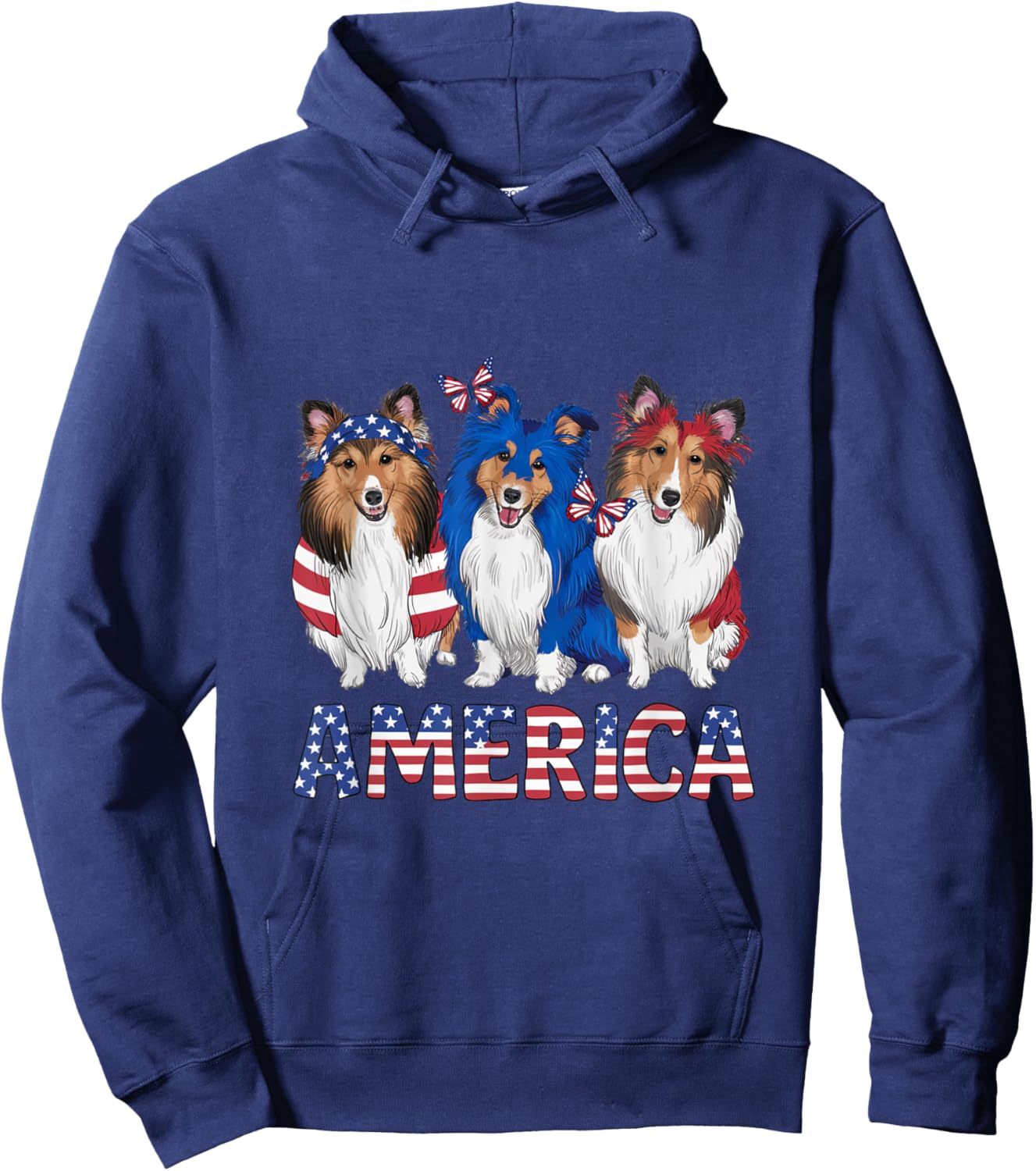 American 4th of July Dog Rough Collie Kids Men Hoodie - Hoodie | Navy