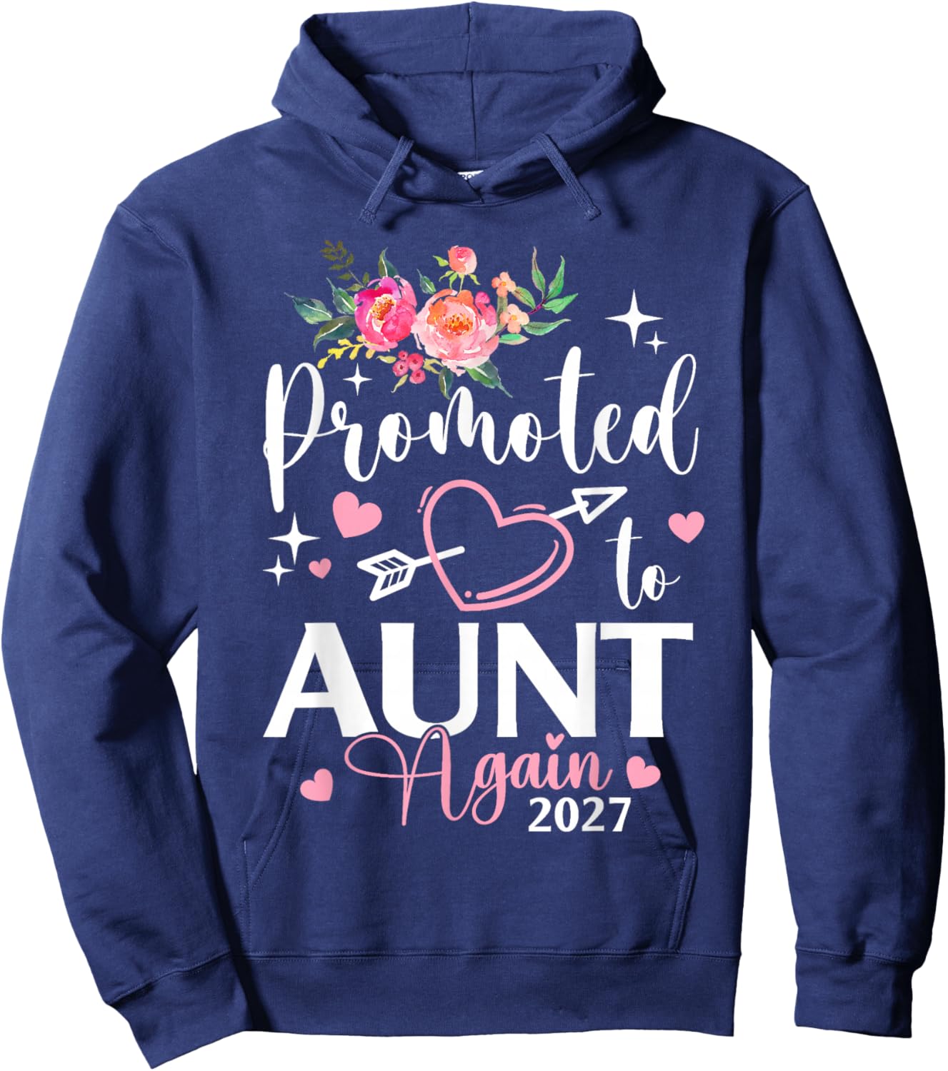 Promoted to Aunt Again Est 2027 Flower Heart Hoodie - Hoodie | Navy