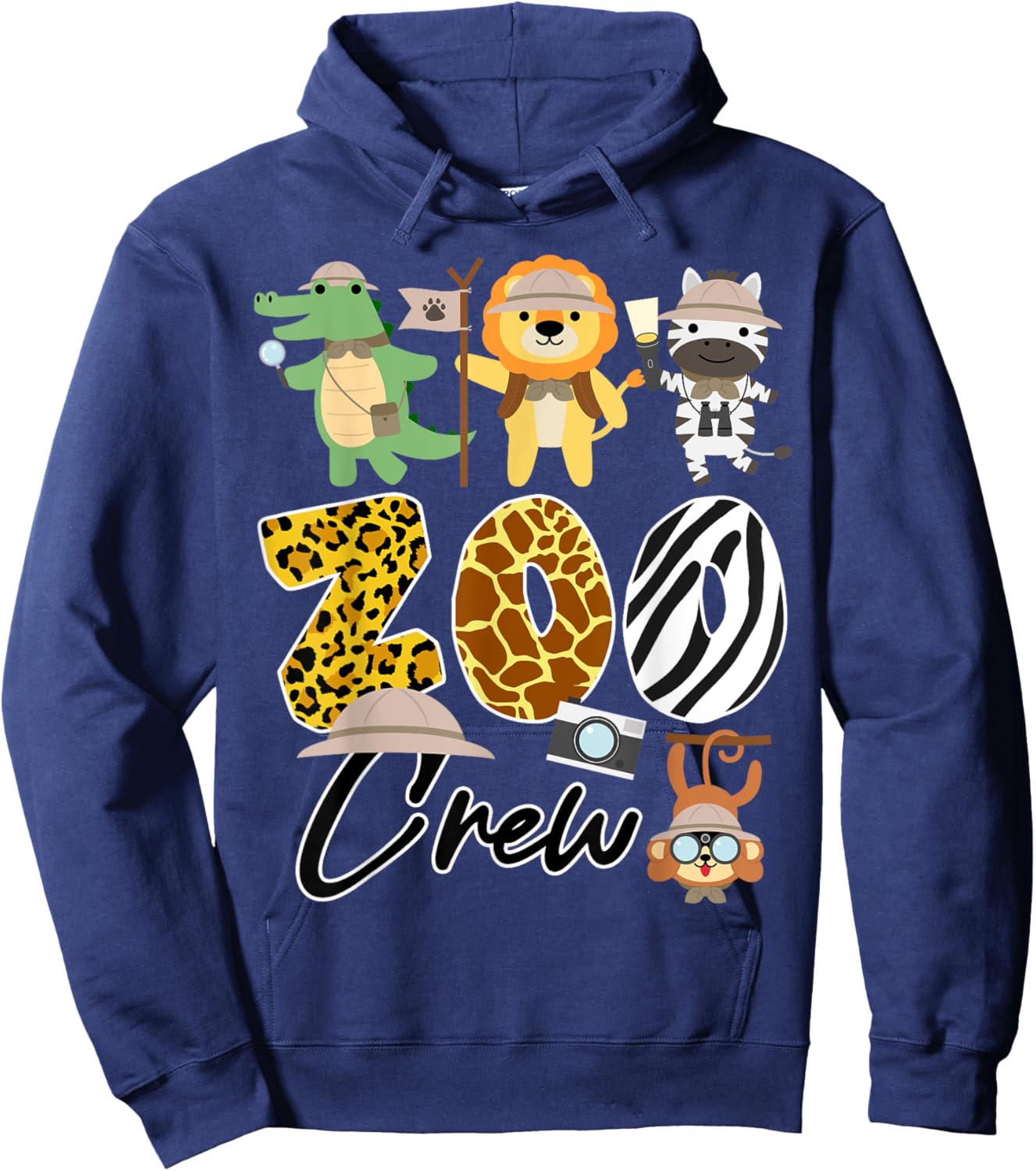 Wildlife Zoo Crew with Giraffe, Zebra, and Lion Hoodie - Hoodie | Navy