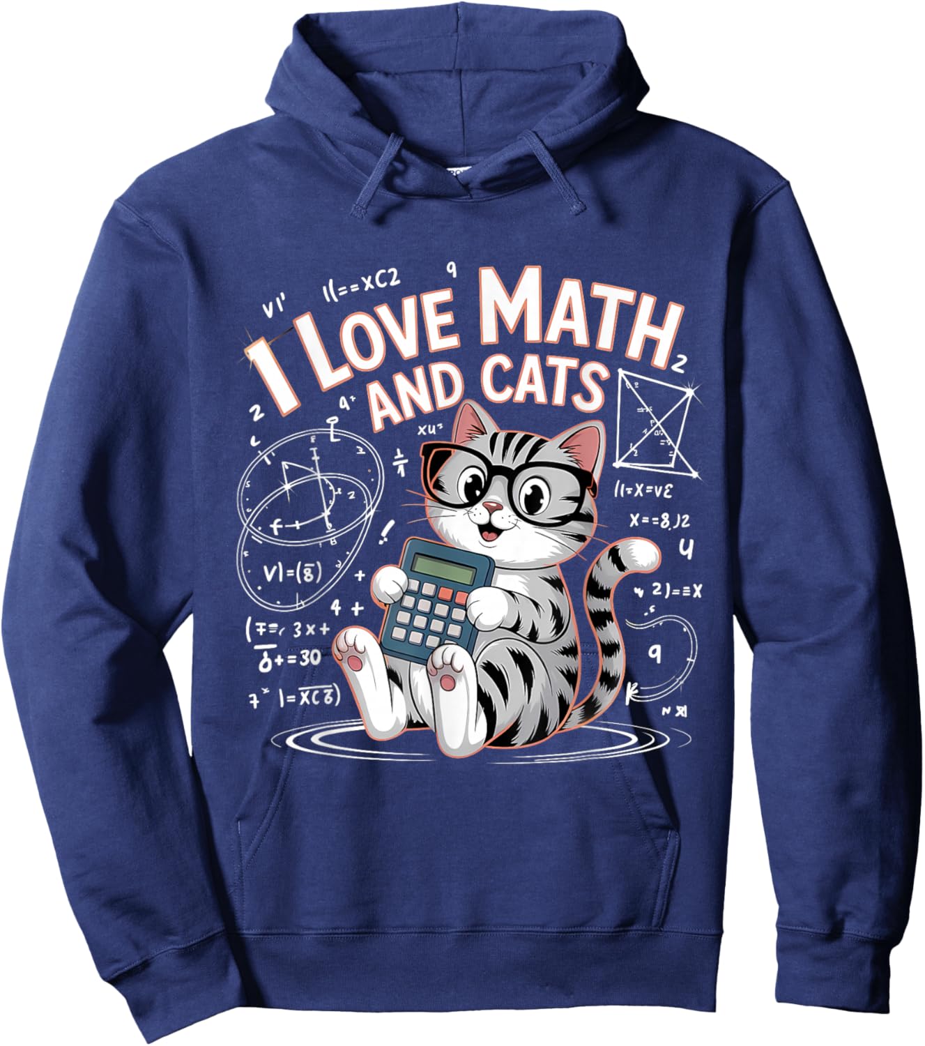 I Love Math and Cats Mathematics Funny Math Cat Hoodie - Hoodie | Navy