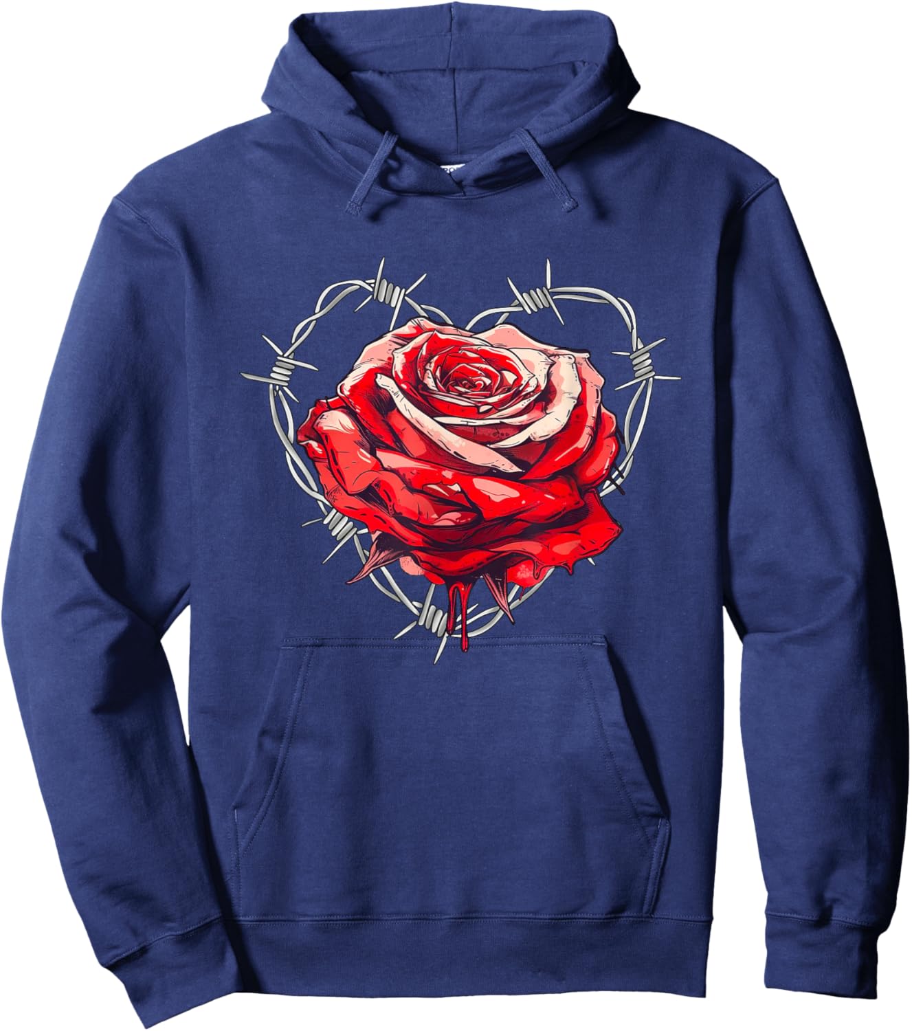 Red Rose in Barbed Wire Love Heart Hoodie - Hoodie | Navy