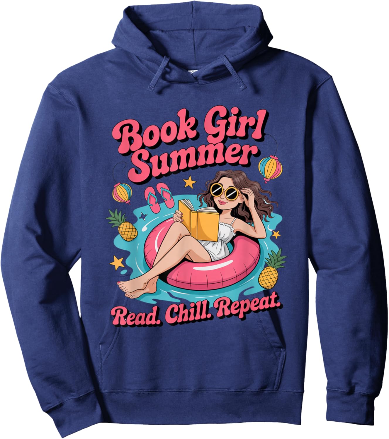 Book Girl Summer Beach Vacation Book Lover Hoodie - Hoodie | Navy