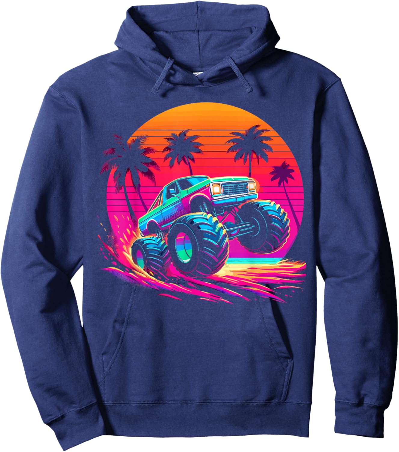 Monster Truck Retro Sunset Monster Truck Hoodie - Hoodie | Navy