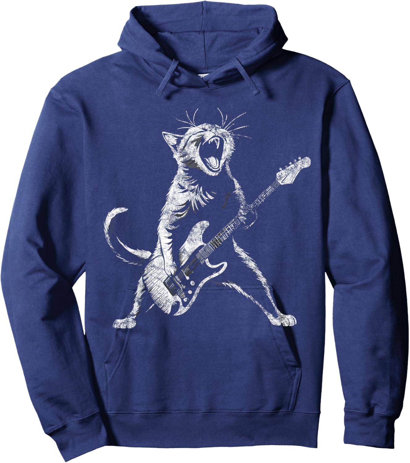Retro funny guitar cat rock cat playing guitar Hoodie - Hoodie | Navy