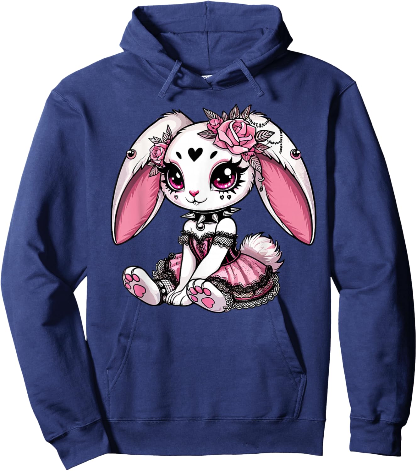 Gothic Bunny with Lace Corset and Roses Hoodie - Hoodie | Navy