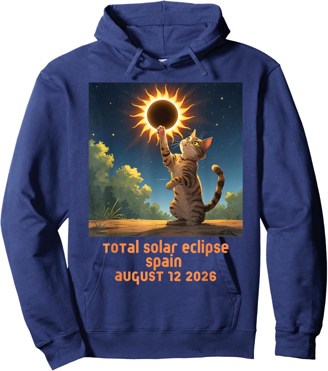 Total Solar Eclipse Cat Spain 2026 Hoodie - Hoodie | Navy