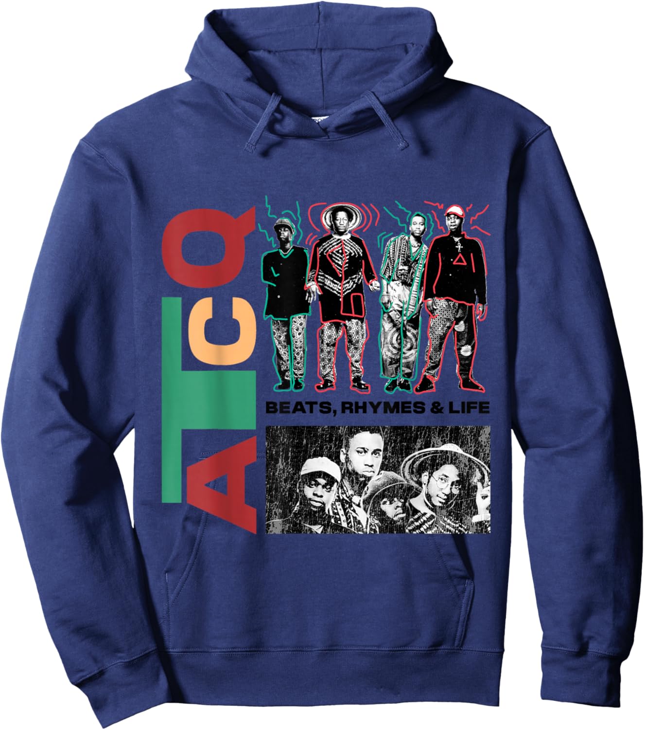 A Tribe Called Quest Vertical Logo Photo Grid Hoodie - Hoodie | Navy