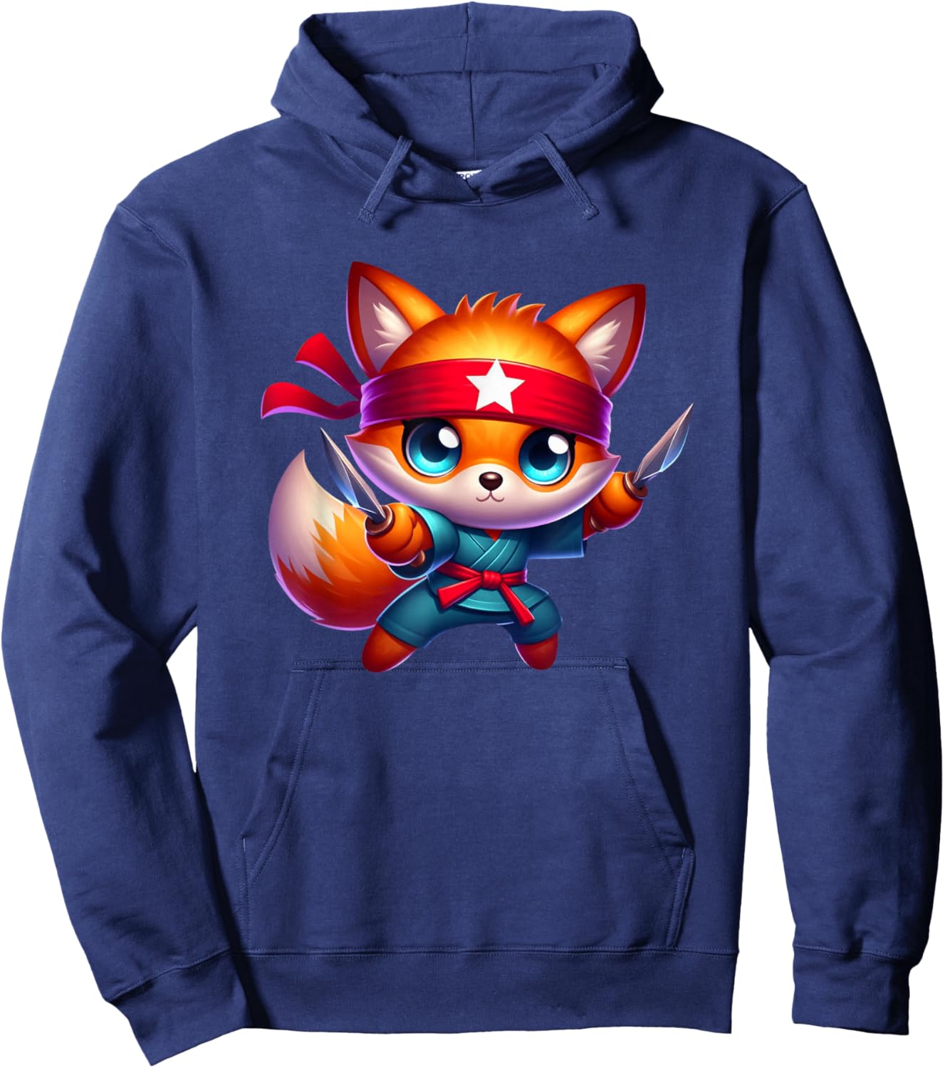 Ninja Fox Star Red Headband Karate Hoodie - Hoodie | Navy