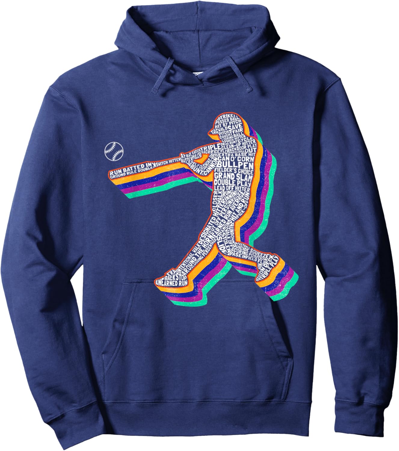Retro Baseball Player Kids Boys Youth Teens Hoodie - Hoodie | Navy