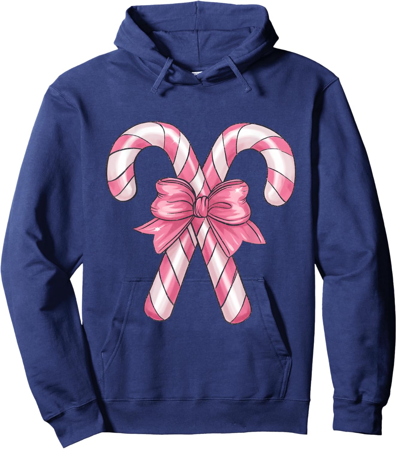 Candy Cane Christmas- Pretty Pink Bow Hoodie - Hoodie | Navy