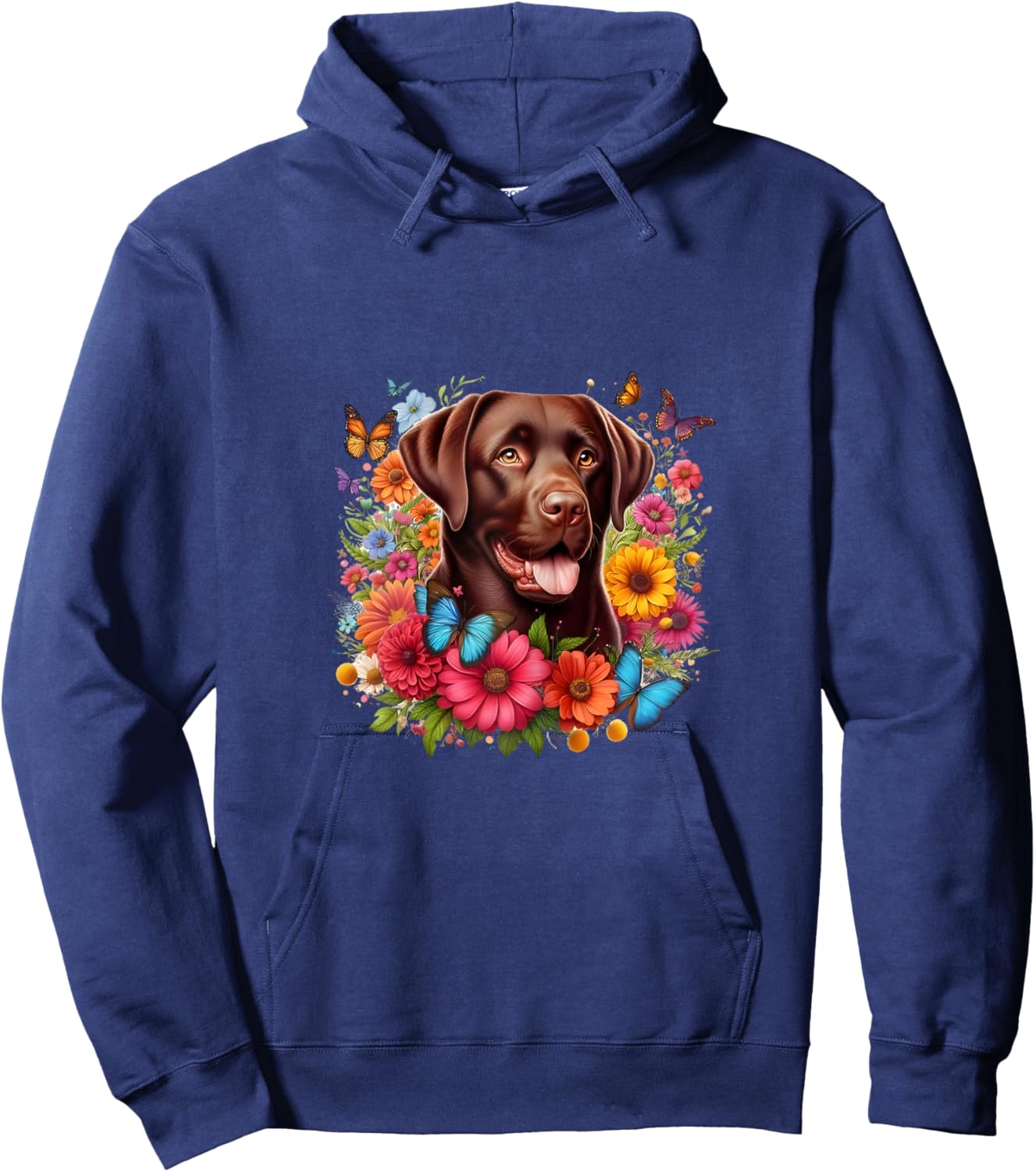 Chocolate Lab Dog Flowers Women Shirt Hoodie - Hoodie | Navy