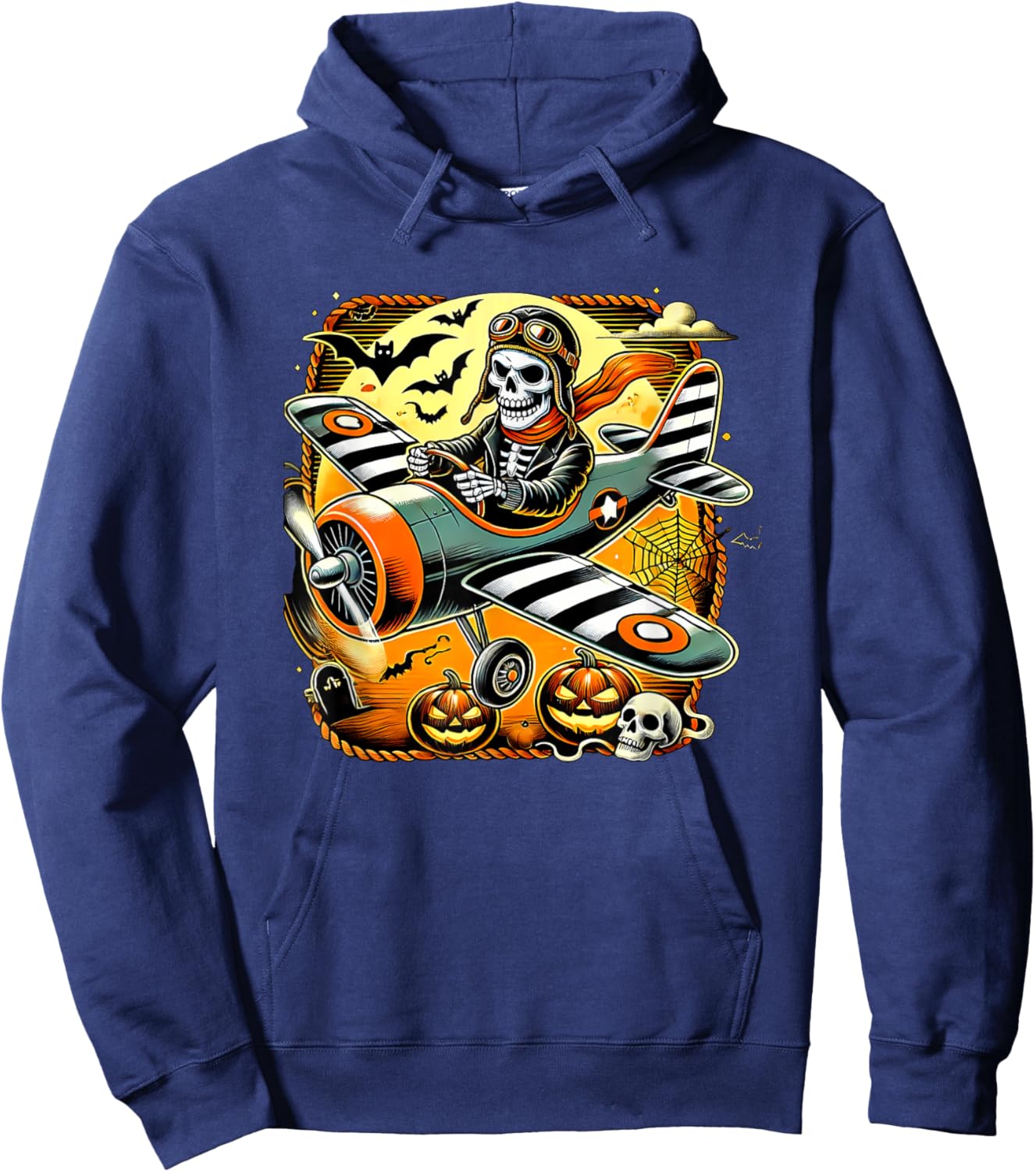Halloween Skeleton Airplane Hoodie - Hoodie | Navy