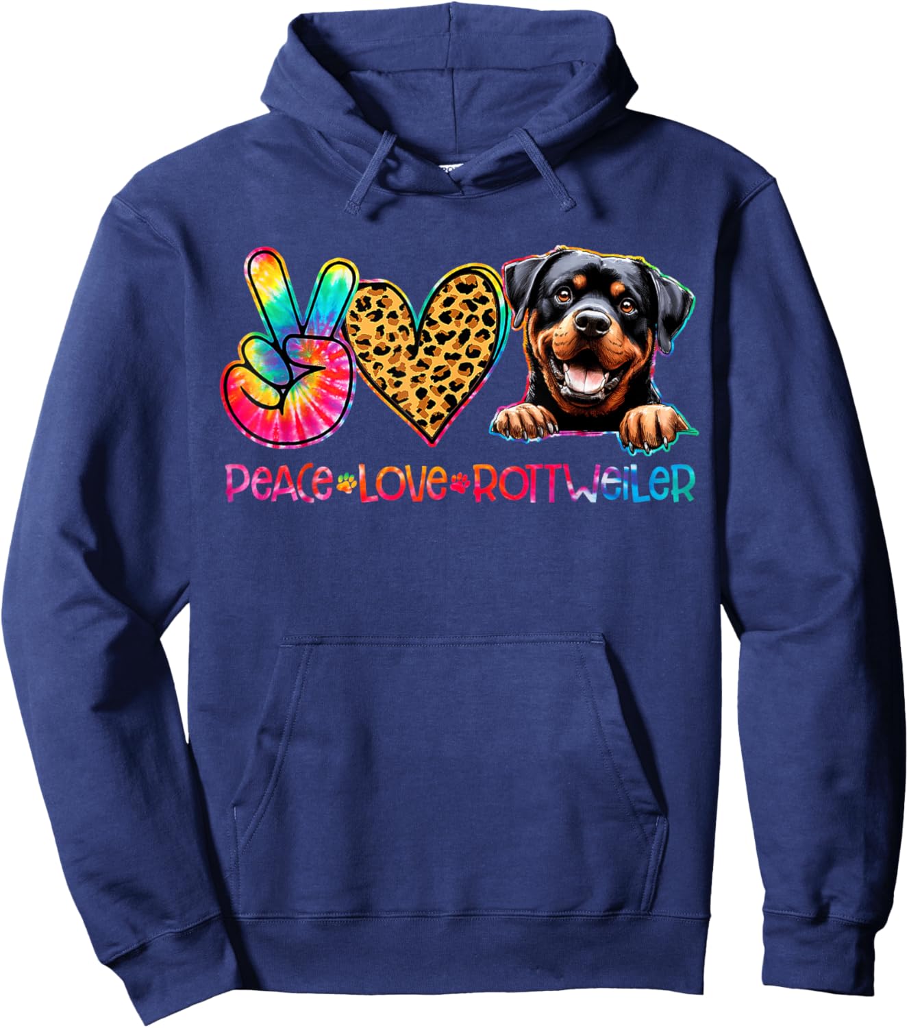 Peace Love Rottweiler Tie Dye Dog Lover Hoodie - Hoodie | Navy