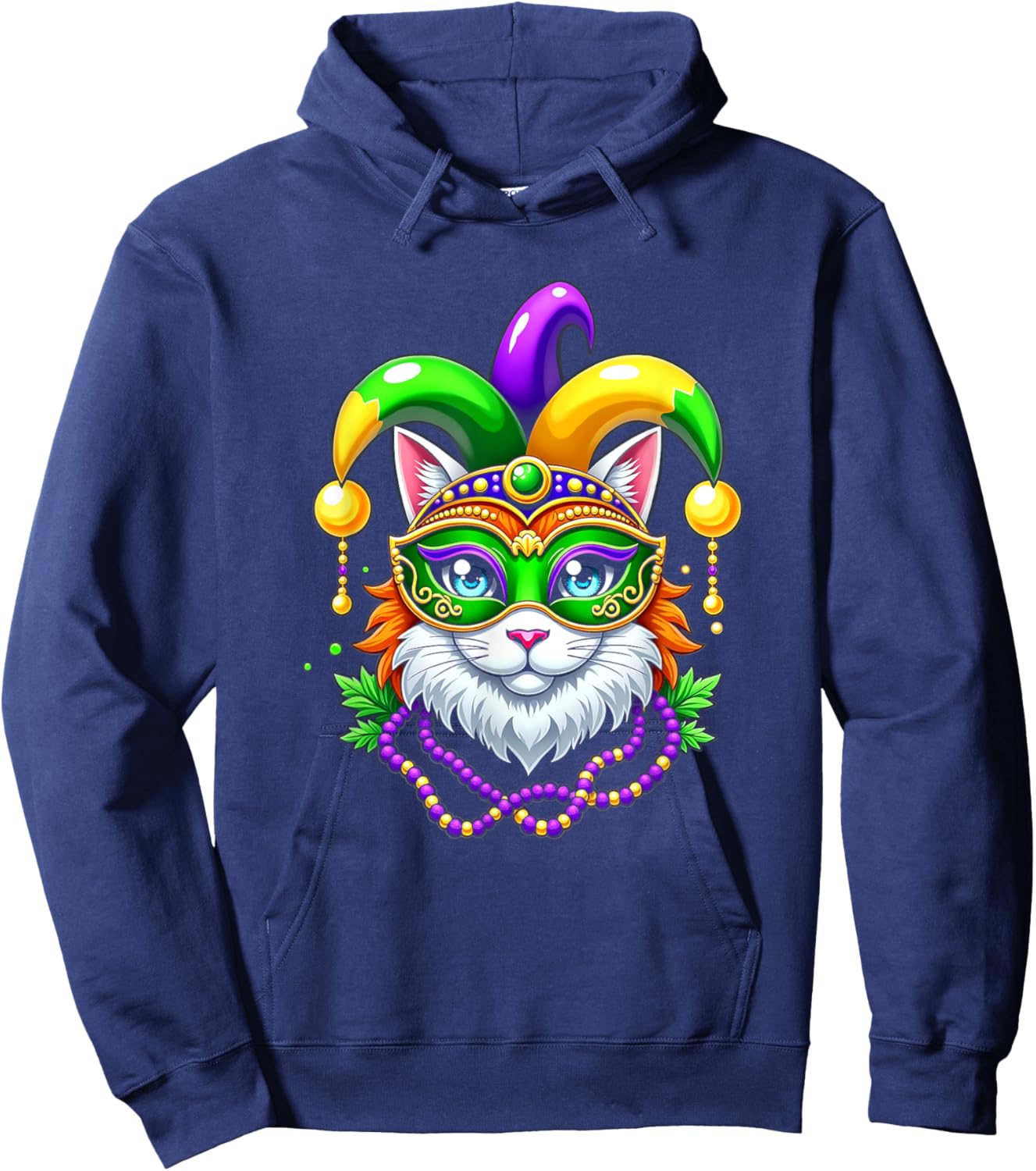 Mardi Gras Cat Jester Mask Party Festival Hoodie - Hoodie | Navy