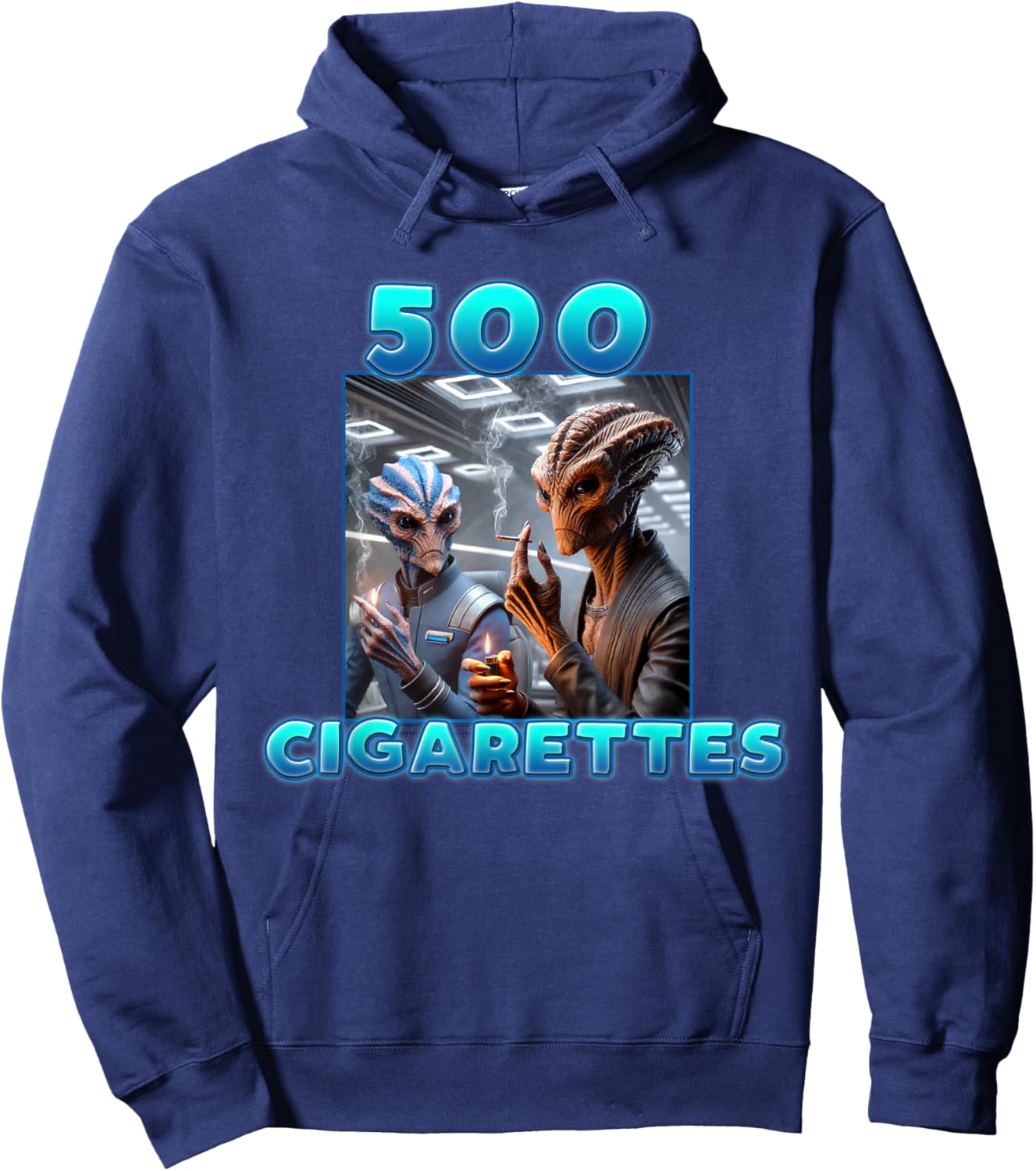 500 Cigarettes Aliens Smoking Funny Meme Hoodie - Hoodie | Navy