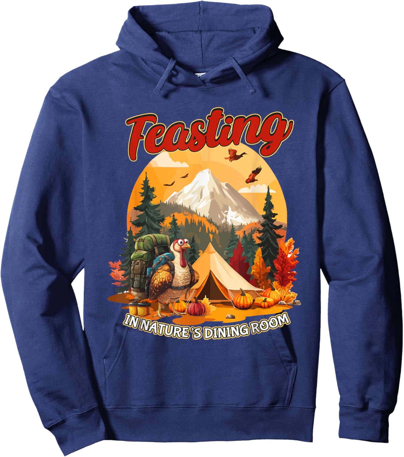 Thanksgiving Camping Turkey Hiking Lover Hoodie - Hoodie | Navy