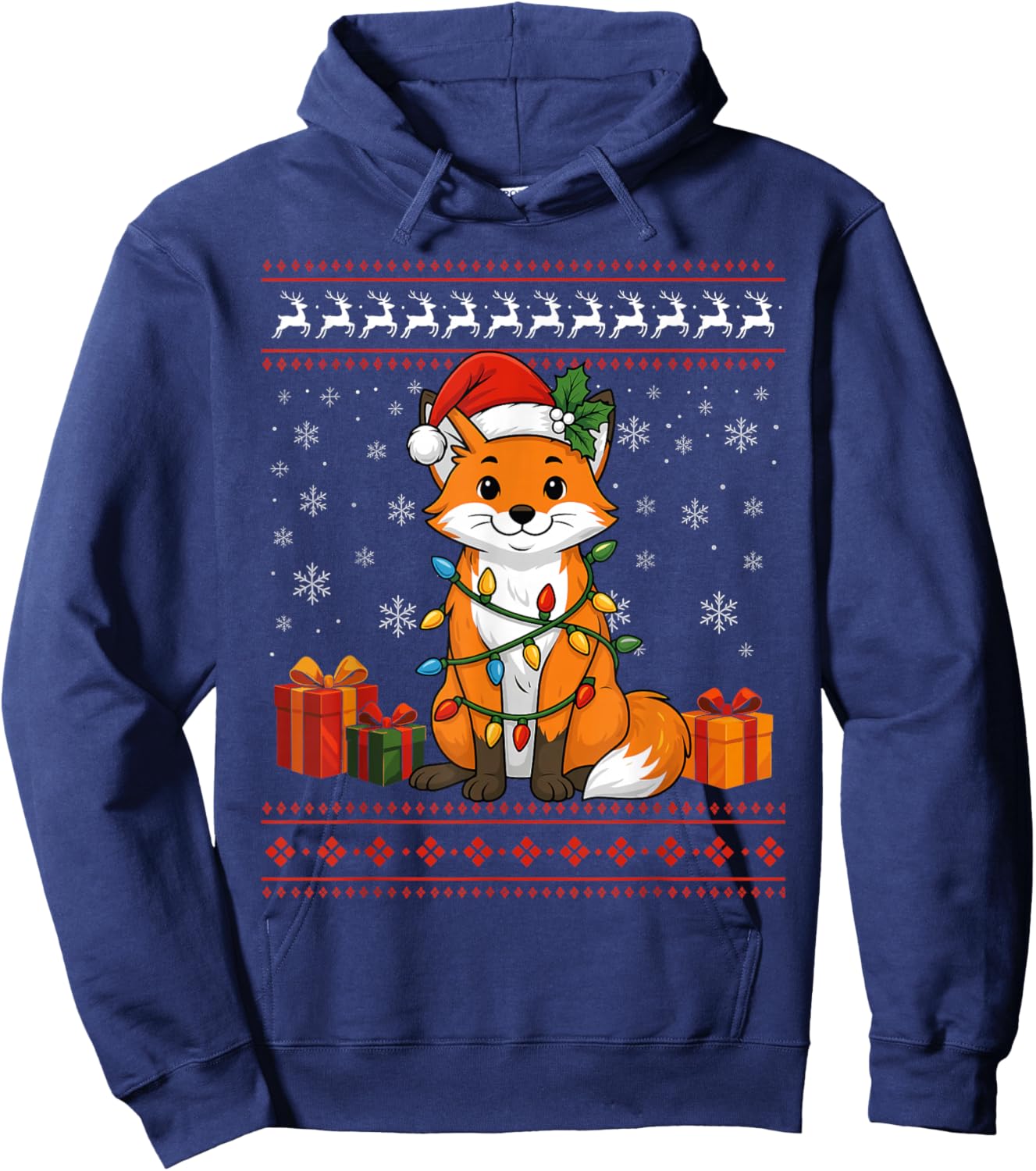 Fox Christmas Ugly Sweater Fox Graphic Hoodie - Hoodie | Navy