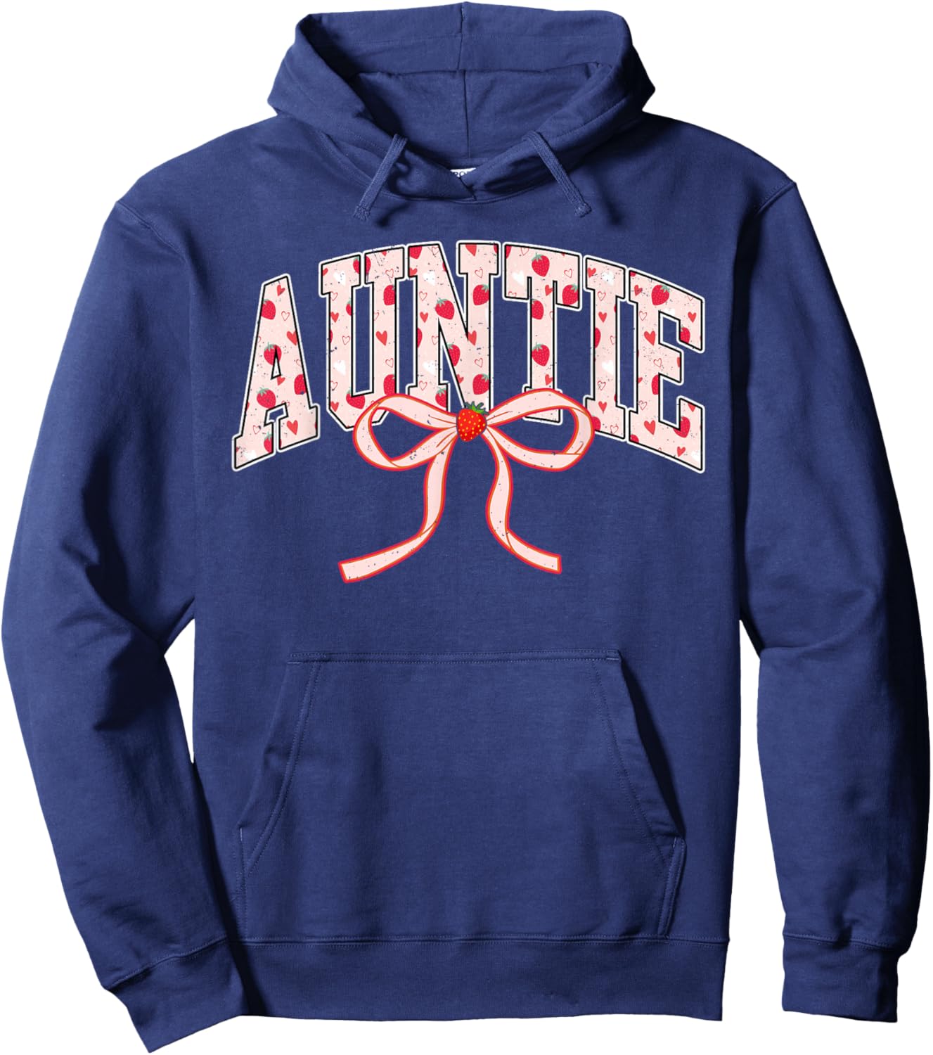 Auntie Strawberry Coquette Bow Matching Family Hoodie - Hoodie | Navy