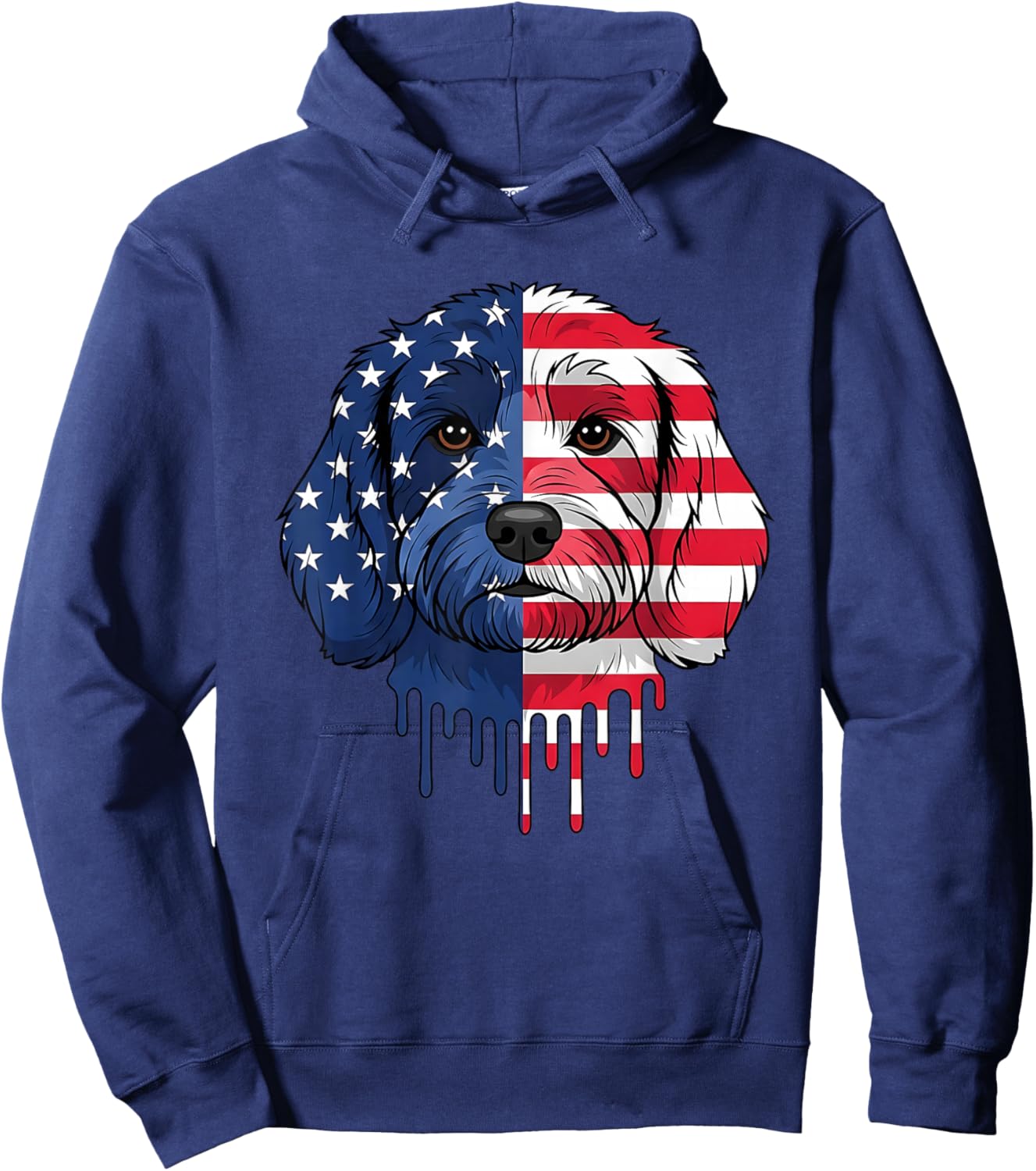 4th of July Cavapoo Dog American Flag Patriotic Hoodie - Hoodie | Navy