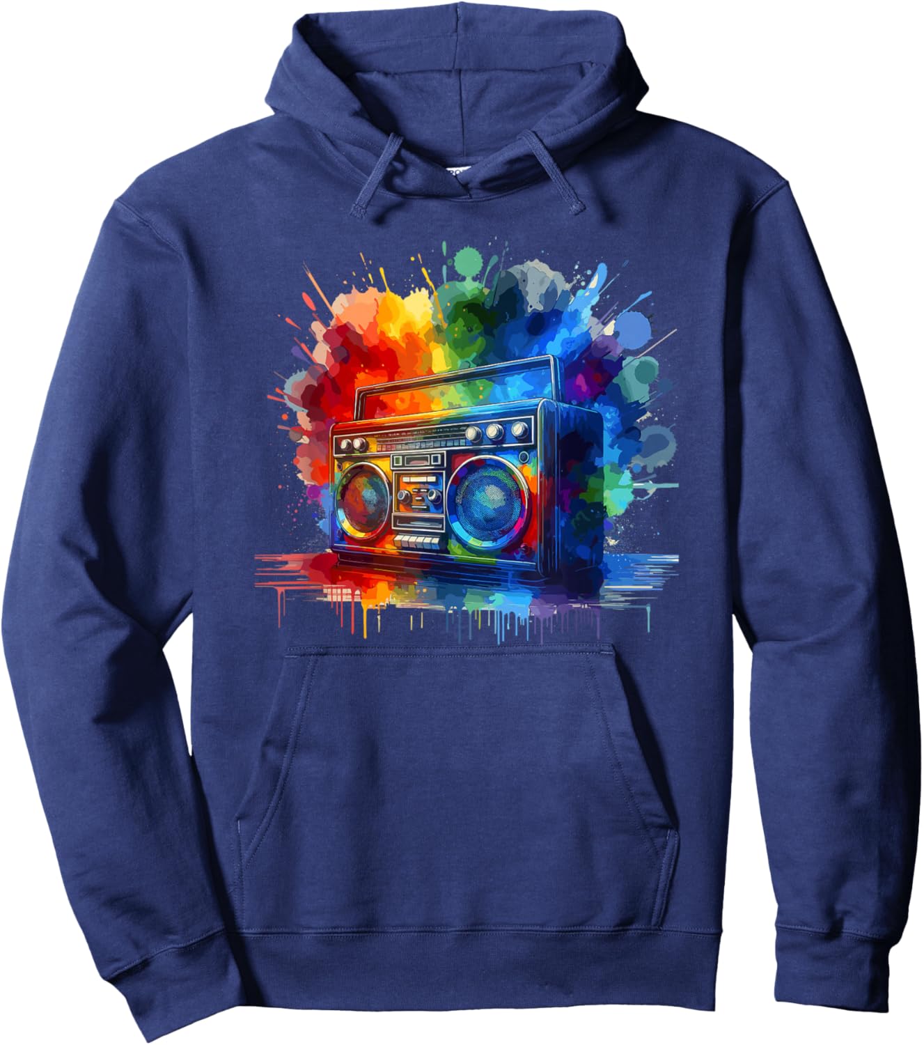 Splash Art Boombox Old School 80s Music Hip Hop Hoodie - Hoodie | Navy