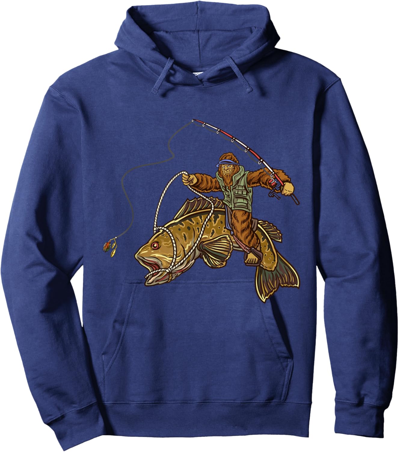 Smallmouth Bass Fishing Bigfoot Fisherman Hoodie - Hoodie | Navy