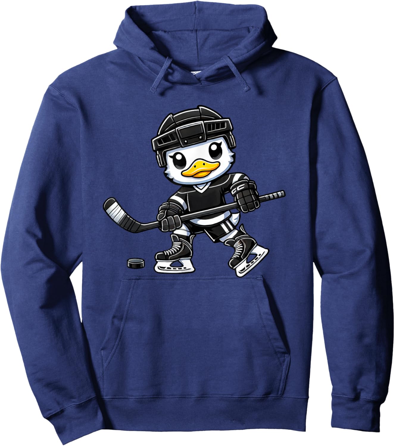 Chibi Duck Playing Ice Hockey Cute Design Hoodie - Hoodie | Navy