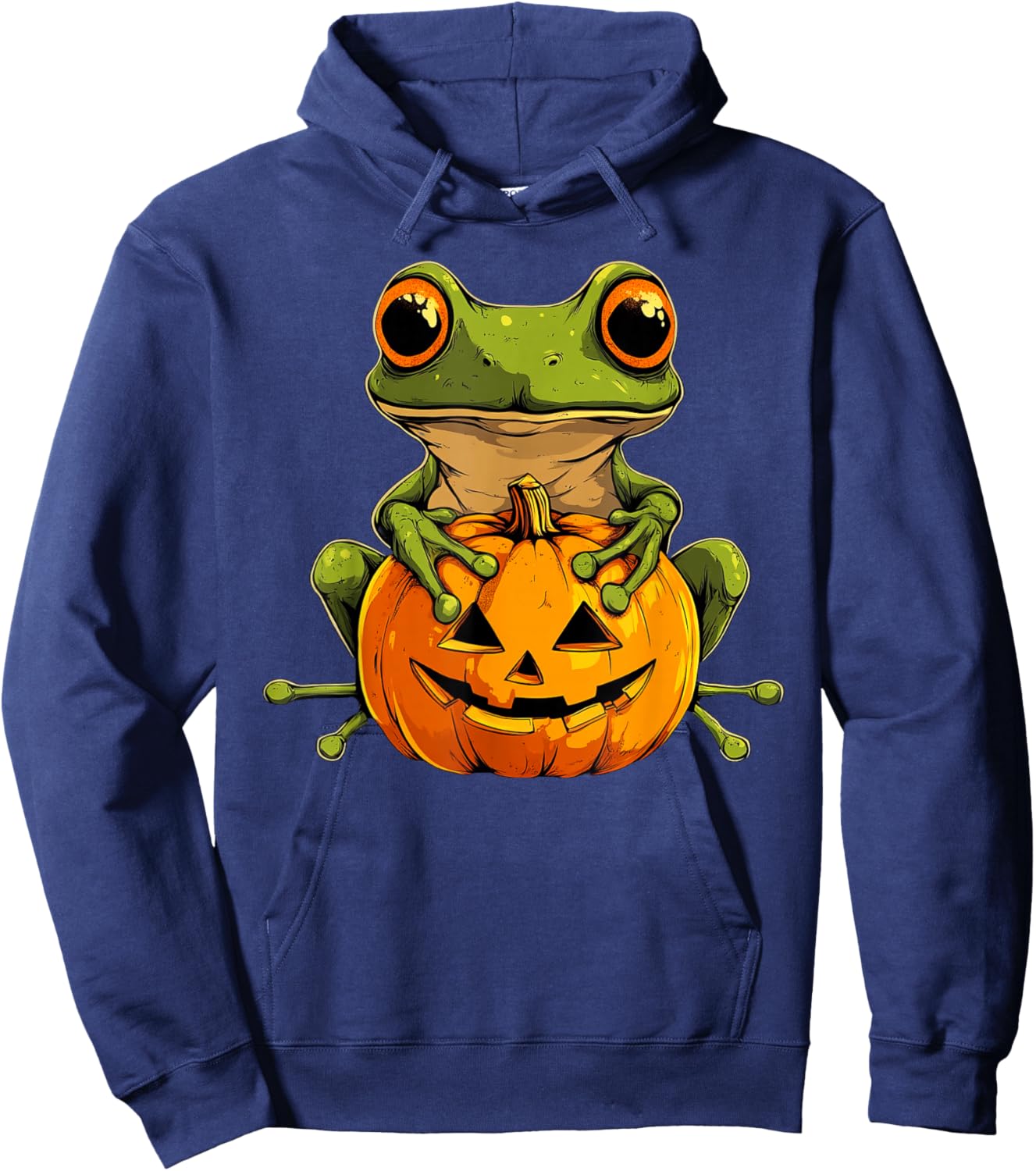 Cute Frog Jack O Lantern Pumpkin Halloween Hoodie - Hoodie | Navy