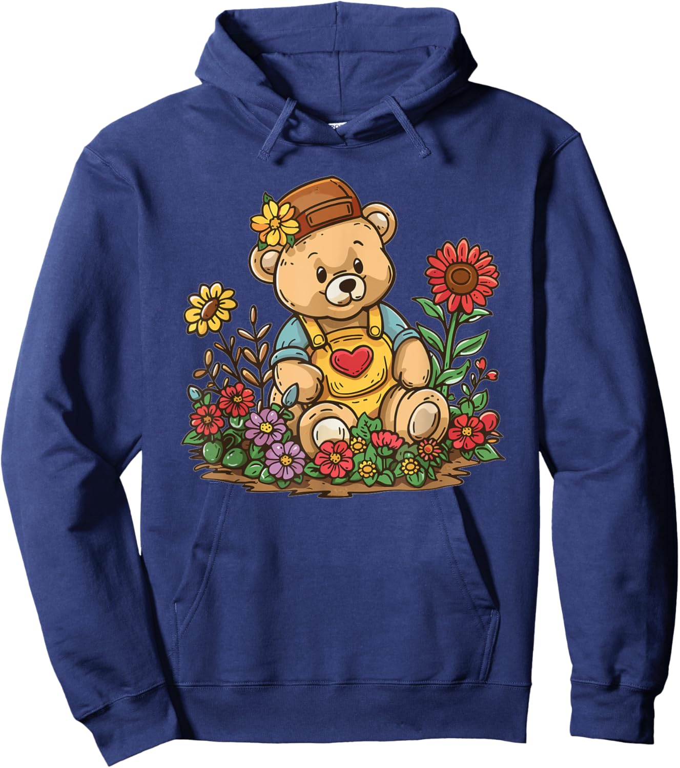 Cute Teddy With Flowers I Kids Teddy Hoodie - Hoodie | Navy